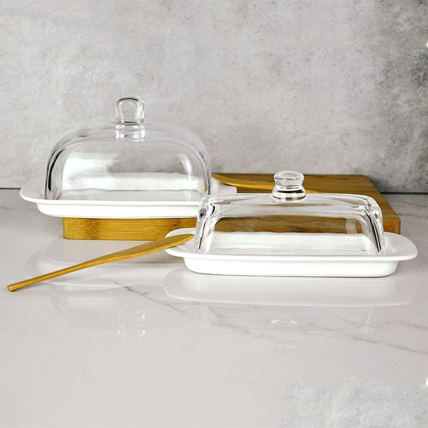 butter dish Butter Dish with Lid, Ceramic Base and Glass Lid Butter Container, Can Be Used At Home, Hotel, Restaurant, or As a Gift to Friends Butter Plate (Size : B)