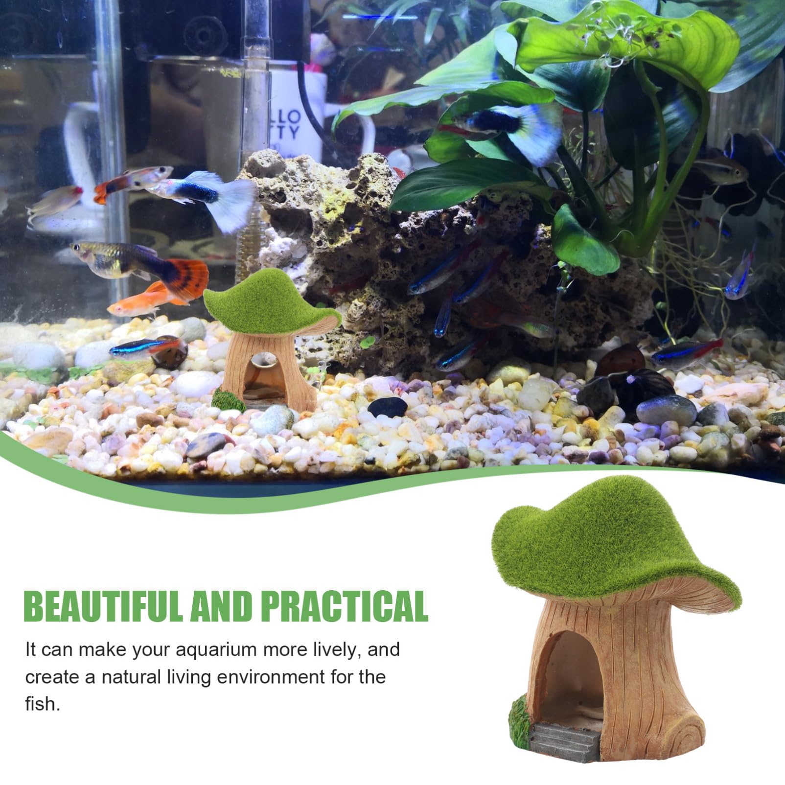 YARNOW 4 Pièces Maison de Champignons en Mousse Décoration Aquarium Decor Aquarium décor Aquarium Petit Cordon Attache rétractable pour Chien abri de Poisson décorations d'aquarium résine