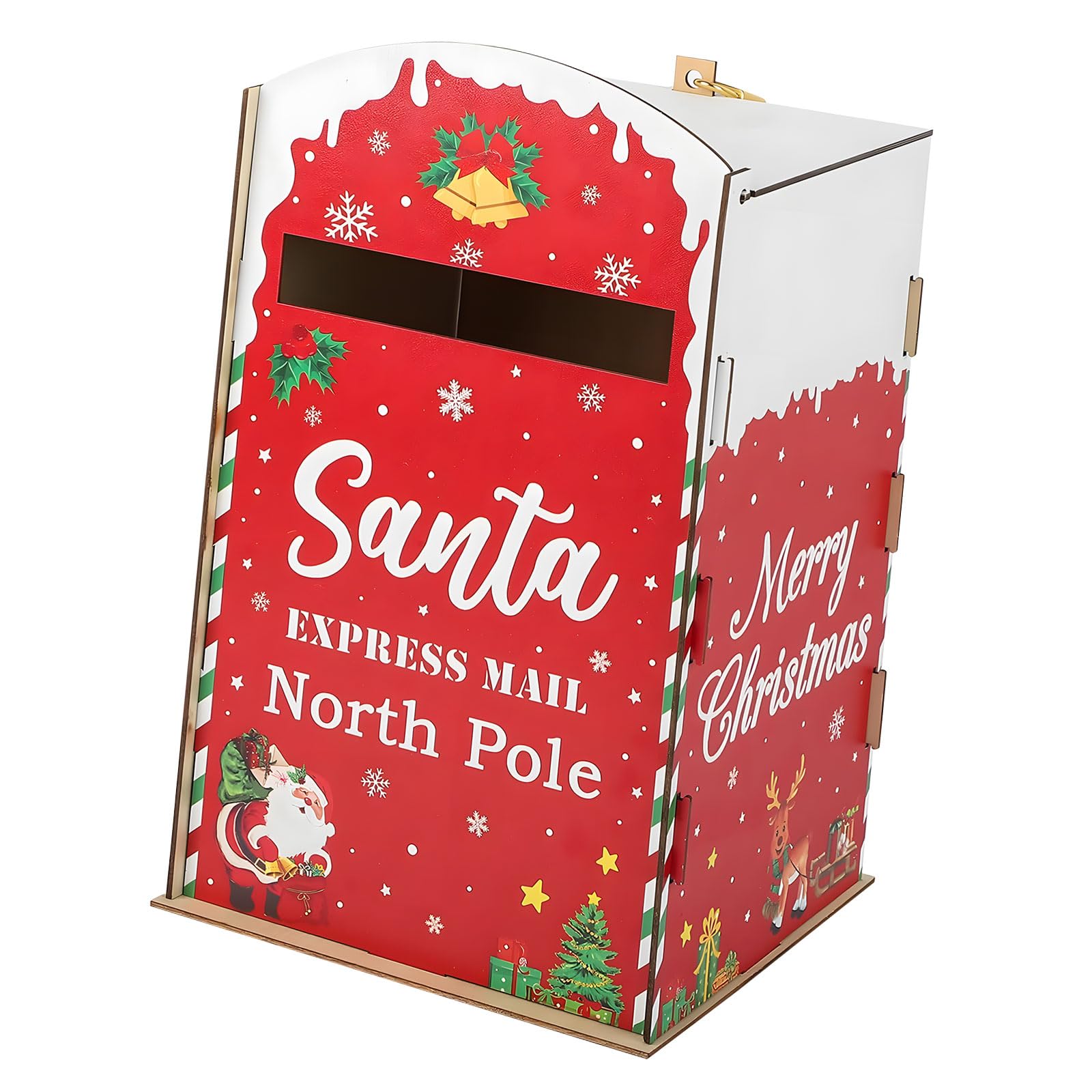 Boîte aux lettres en bois de Noël lumineuse décorative avec motifs rennes