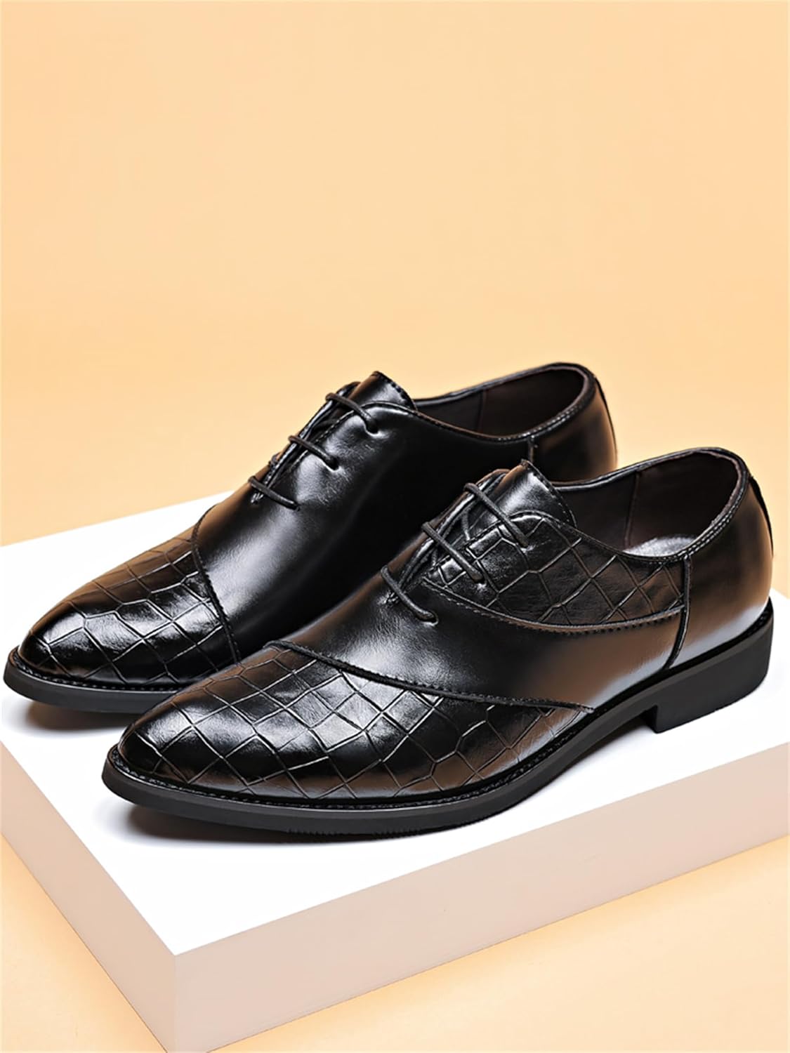 Men's Trendy Dress Shoes Business Formal Lace-up Oxfords Modern Casual Derby Shoes - Image 4