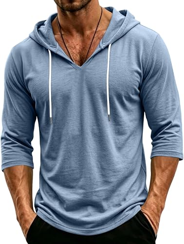 Vividcrate 3/4 Sleeve Hoodies for Men Workout Athletic Gym M