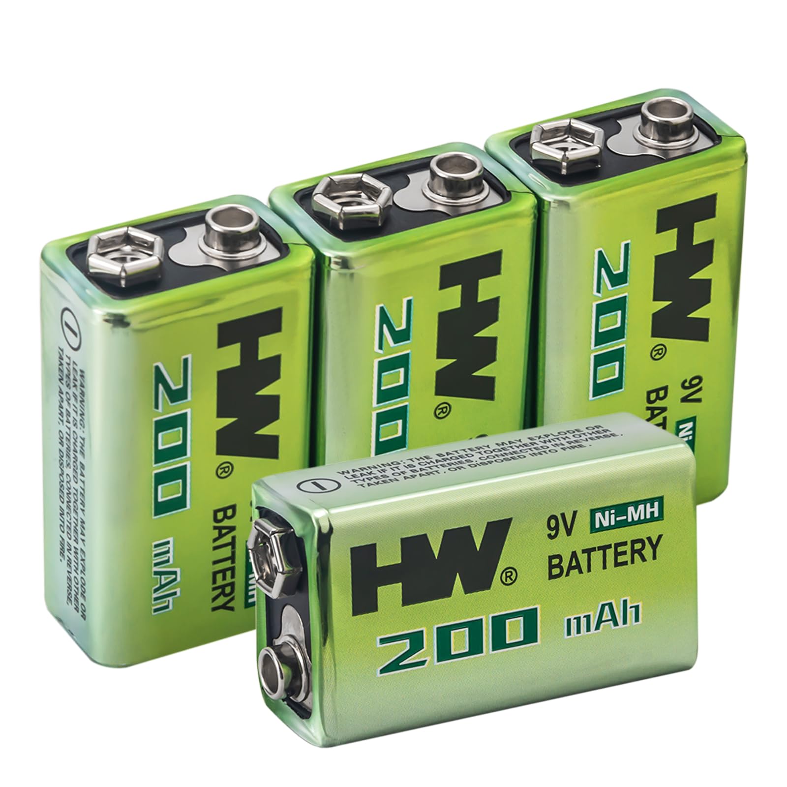 9V Rechargeable Batteries for Smoke Detector, 4 Pack NiMH 200mAh 9 Volt Battery with 1.5 Hour Fast Charge, Pre-Charged Long Lasting 9V Battery for Household Use, Smoke Alarm, Microphones, RC Toys