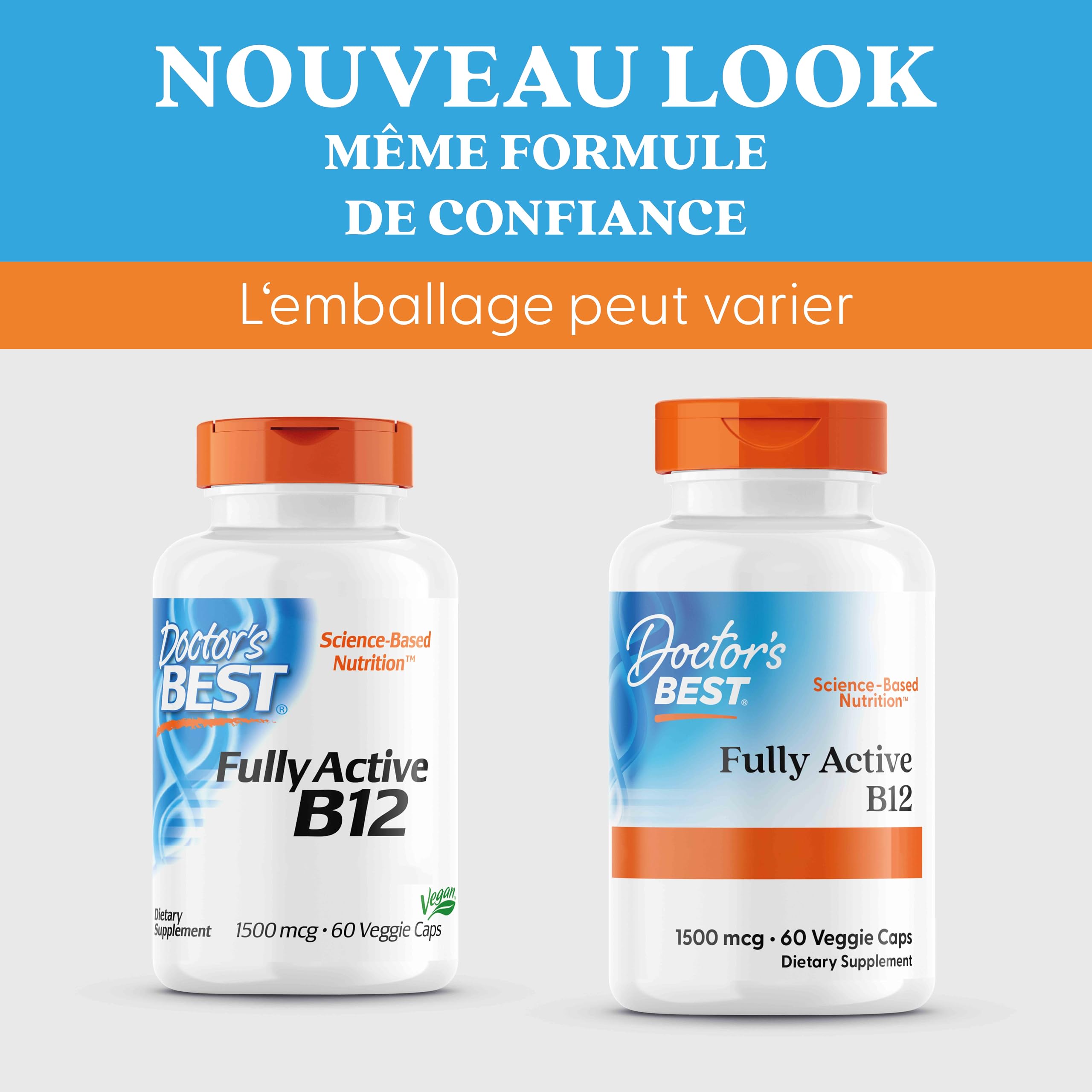Doctor's Best, Fully Active B12 (B12 Entièrement Active), 1.500mcg, Dépôt de 3 Jours, 60 Capsules végétaliennes, Testé en Laboratoire, Vitamine B12, Sans Gluten, Sans Soja, Végétarien