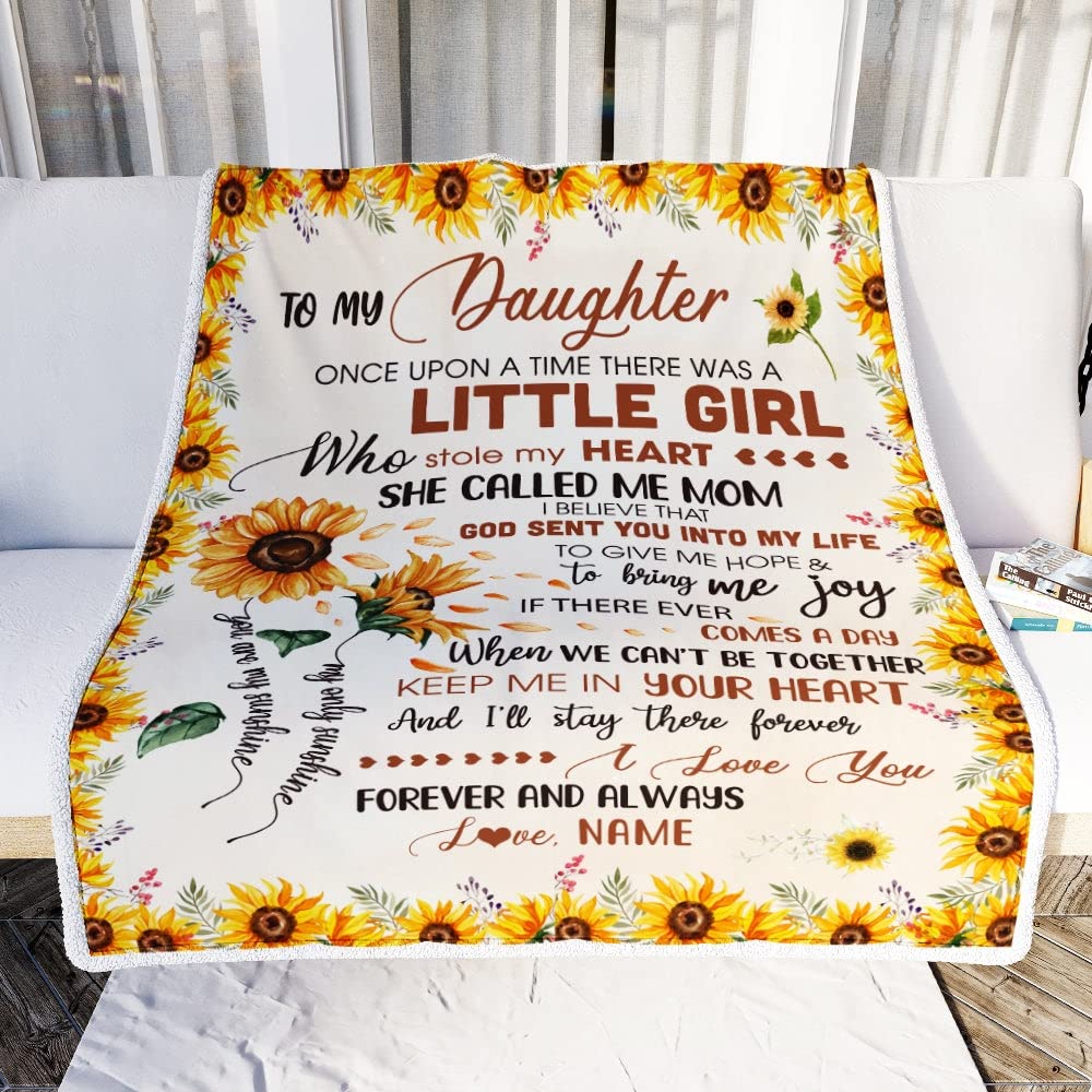 CenturyTee Personalized to My Daughter Blanket from Mom Dad Sunflower Once Upon A Time There was A Little Girl Birthday Customized Fleece Blanket (30 x 40 Inches - Baby Size) 17 Multicolor