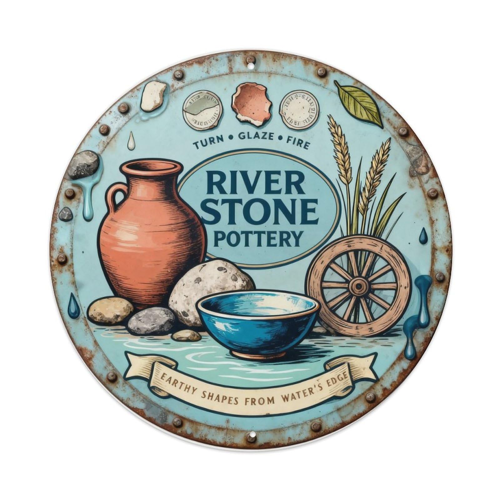 River Stone Pottery Sign Metal Tin Sign Plaque