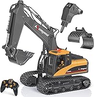 Vista 9 de kolegend Juguete de excavadora a control remoto 3 en 1 de 14 canales, juguete de excavadora RC para niños de 3 a 12 años con balde/garra/taladro