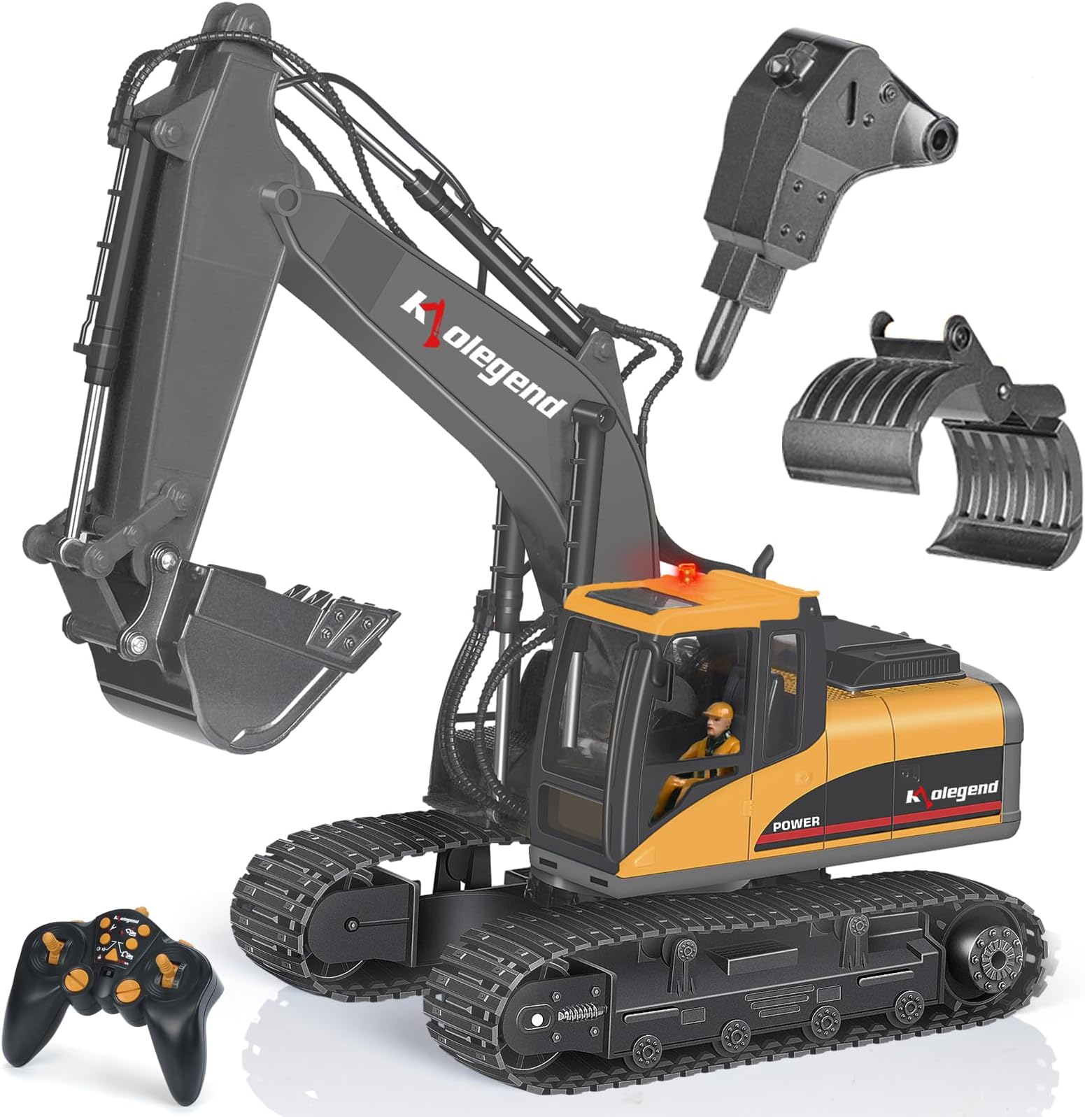 3 in 1 Remote Control Excavator Toy 1/14 Scale RC Excavator, 15 Channel Upgrade Full Functional Construction Vehicles with Tools Metal Breaker and Electric Gripper(Yellow/Black)