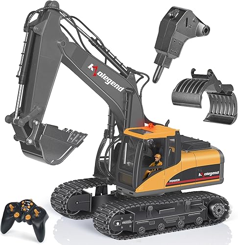 kolegend Excavadora a control remoto 3 en 1, excavadora a control remoto a escala 114, 15 canales actualizados, vehículos de construcción