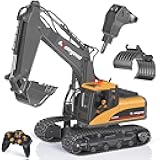 kolegend 3 in 1 Remote Control Excavator Toy 1/14 Scale RC Excavator, 15 Channel Upgrade Full Functional Construction Vehicles with Tools Metal Breaker and Electric Gripper(Yellow/Black)