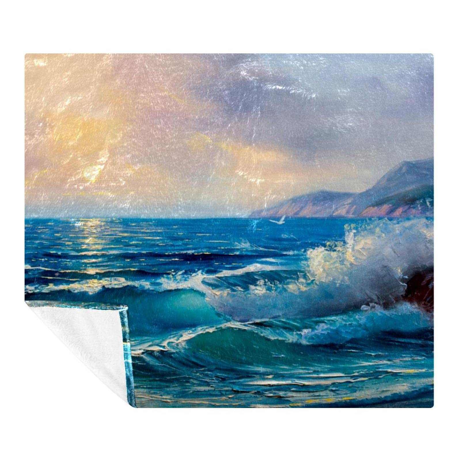 Couverture polaire microfibre de qualité supérieure design vagues 150x130