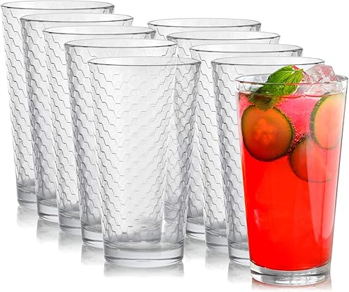 Vista 9 de Circleware Hill Street - Juego enorme de 10 vasos altos para beber, 15.75 onzas, vasos de base pesada para agua, cerveza, jugo, bar, decoración