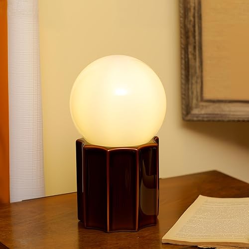 Miniatura 3 de Lámpara de mesa de cerámica moderna Base de cerámica marrón Jade blanco bola redonda cristal acento lámpara