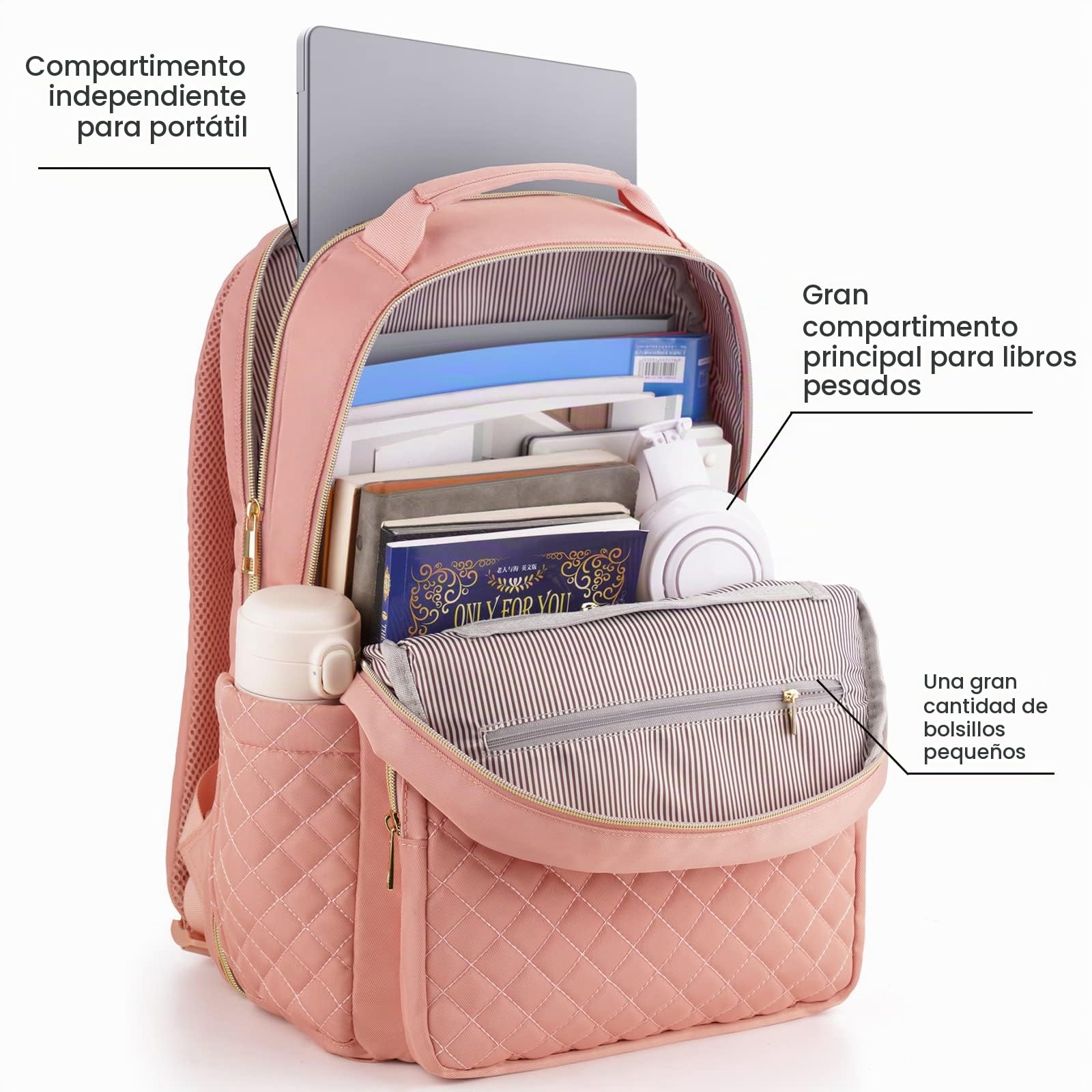 Mochila Escolar para Niñas Adolescentes,Mochila Portatil Mujer Impermeable para Universidad Viaje Casual Trabajo,Regalos,TSA Amigable,Rosada