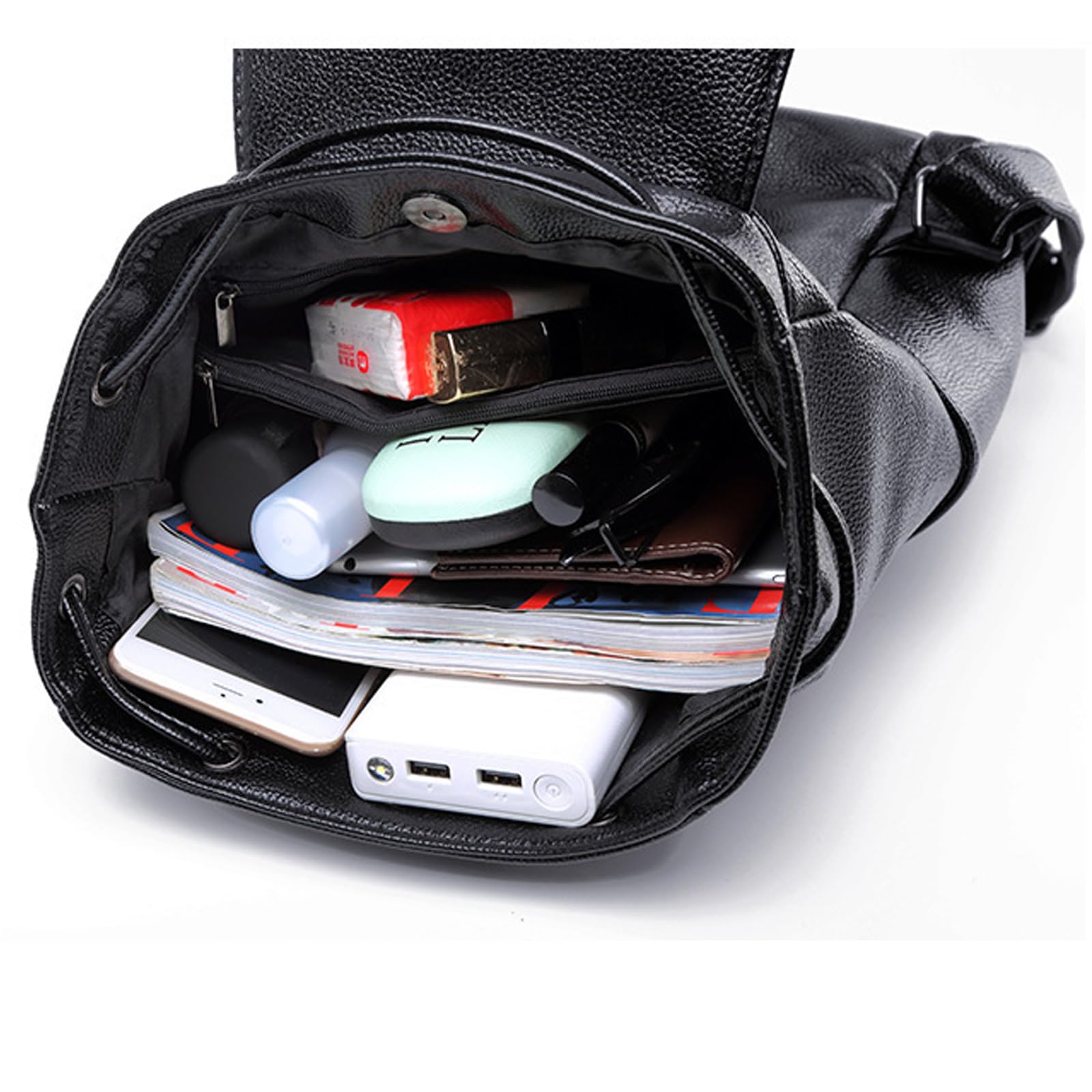 Damen Rucksack PU Leder Elegant Wasserdicht Anti-Diebstahl Große Kapazität für Freizeit Arbeit Schule Reise Schwarz