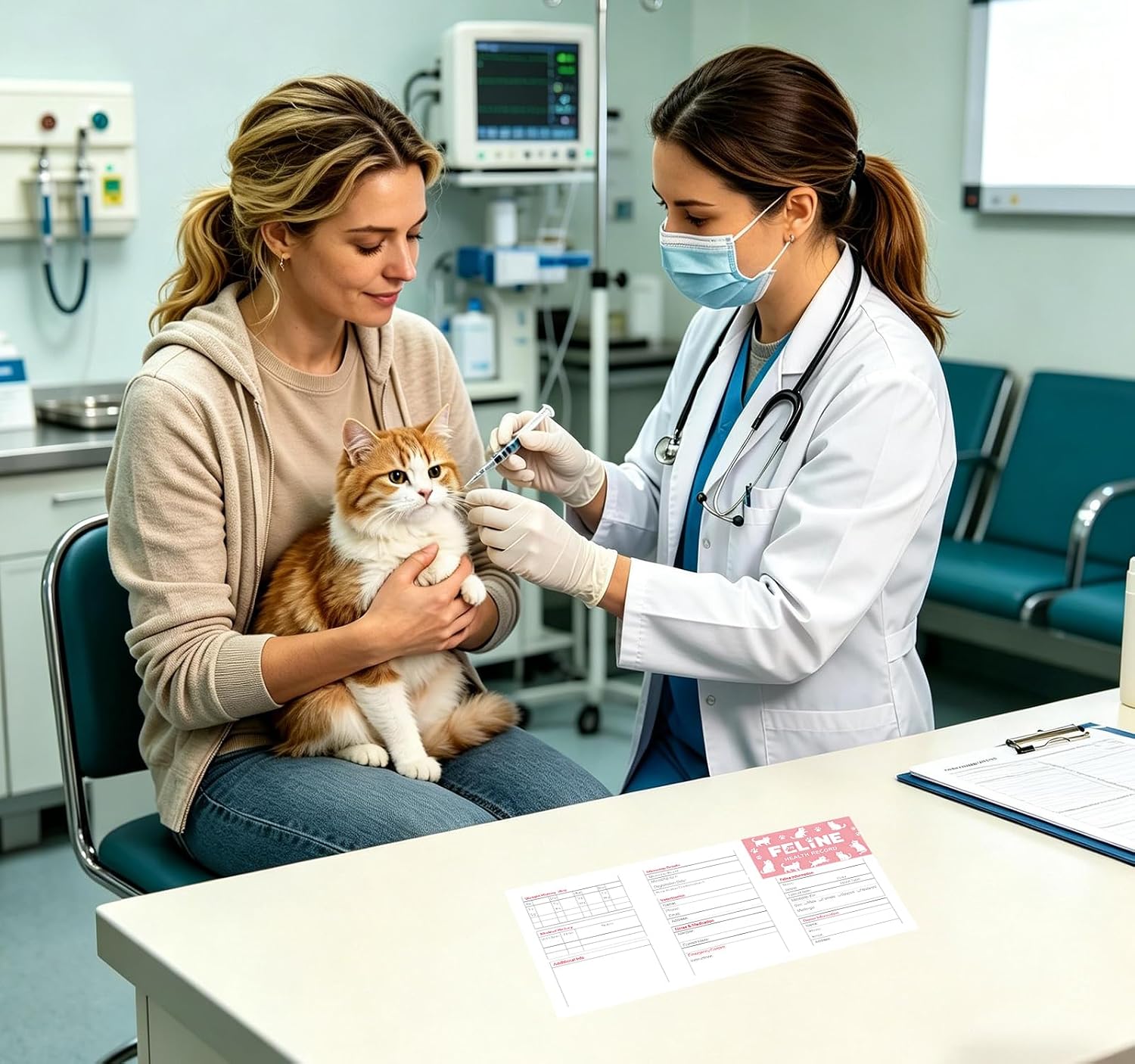 Cat Vaccine Health Record Cards, Tri-Fold Feline Medical Log, 5x3.5 Inch, for Breeders, Vets & Pet Owners, 5 Pack (30)
