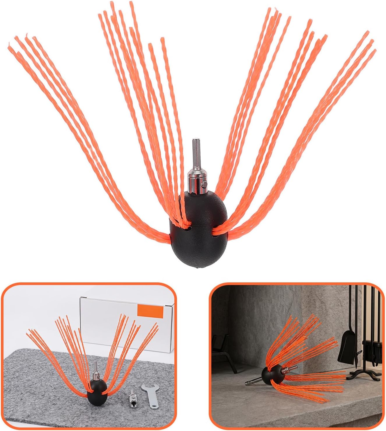 Chimney Brush Kit with Drill Powered Adapter and Installation Wrench, Nylon Iron Wood Stove Chimney Brush for Metal Vents, Reusable Fireplace Cleaning Tool for Homeowners