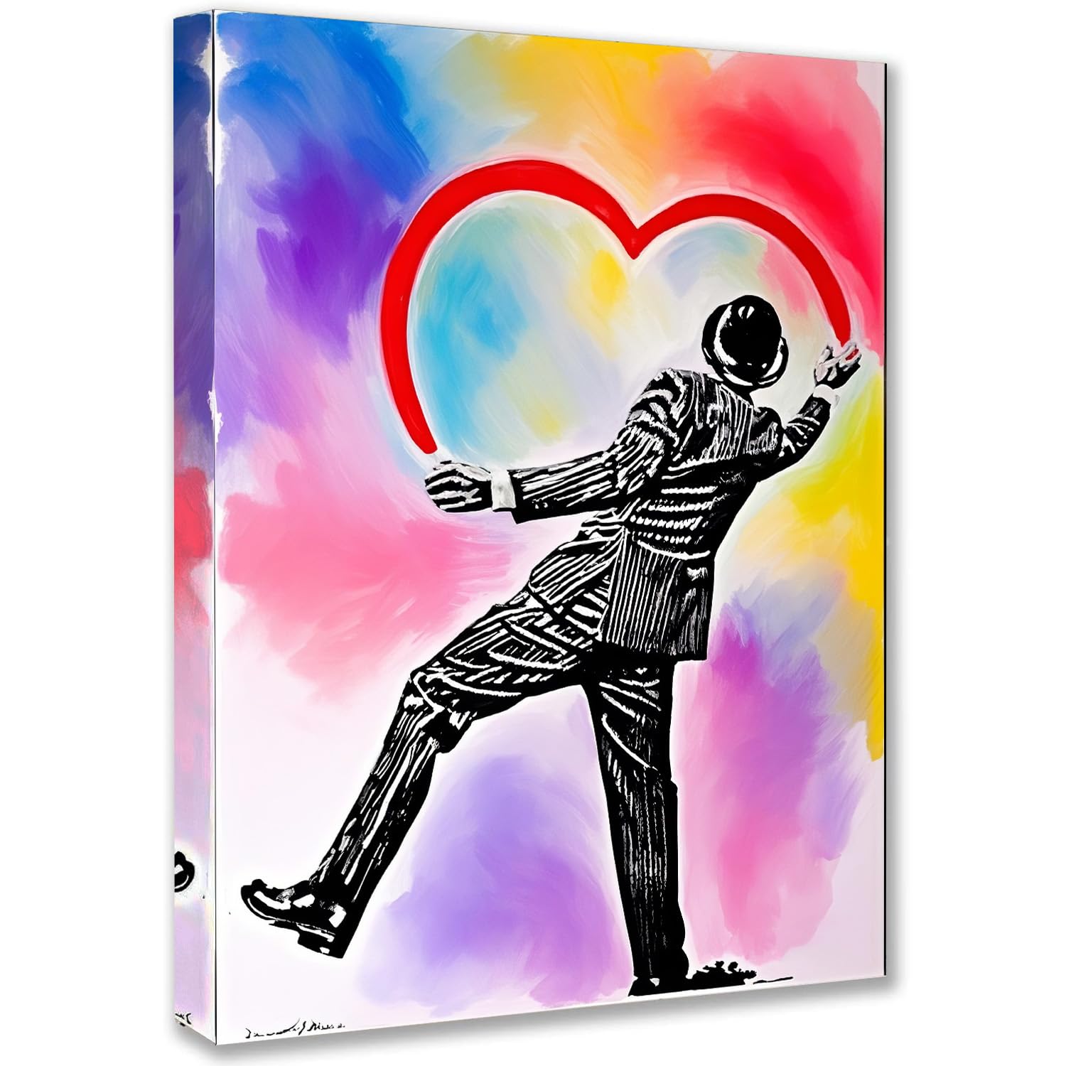 Banksy Canvas Wall Art - Framed Large Canvas Wall Art (30x40cm Wood Frame), Street Art Graffiti Painting for Living Room, Pictures for Living Room & Bedroom Mural, Ready-to-Hang Wall Canvas Decor