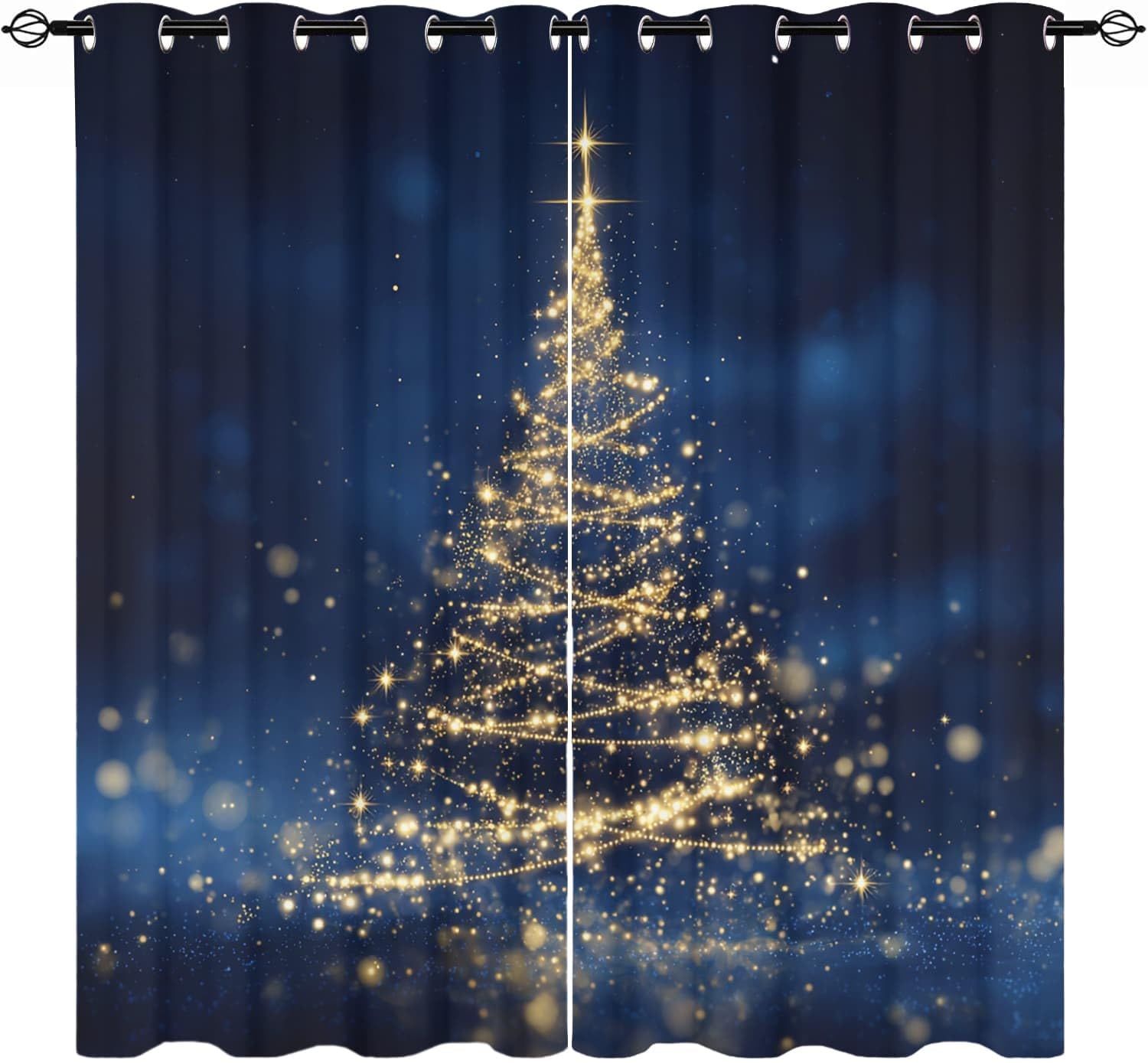Rideaux Occultants Bleu Sapin de Noël 140x245cm | Paire de Draperies Phoniques et Thermiques pour Salon