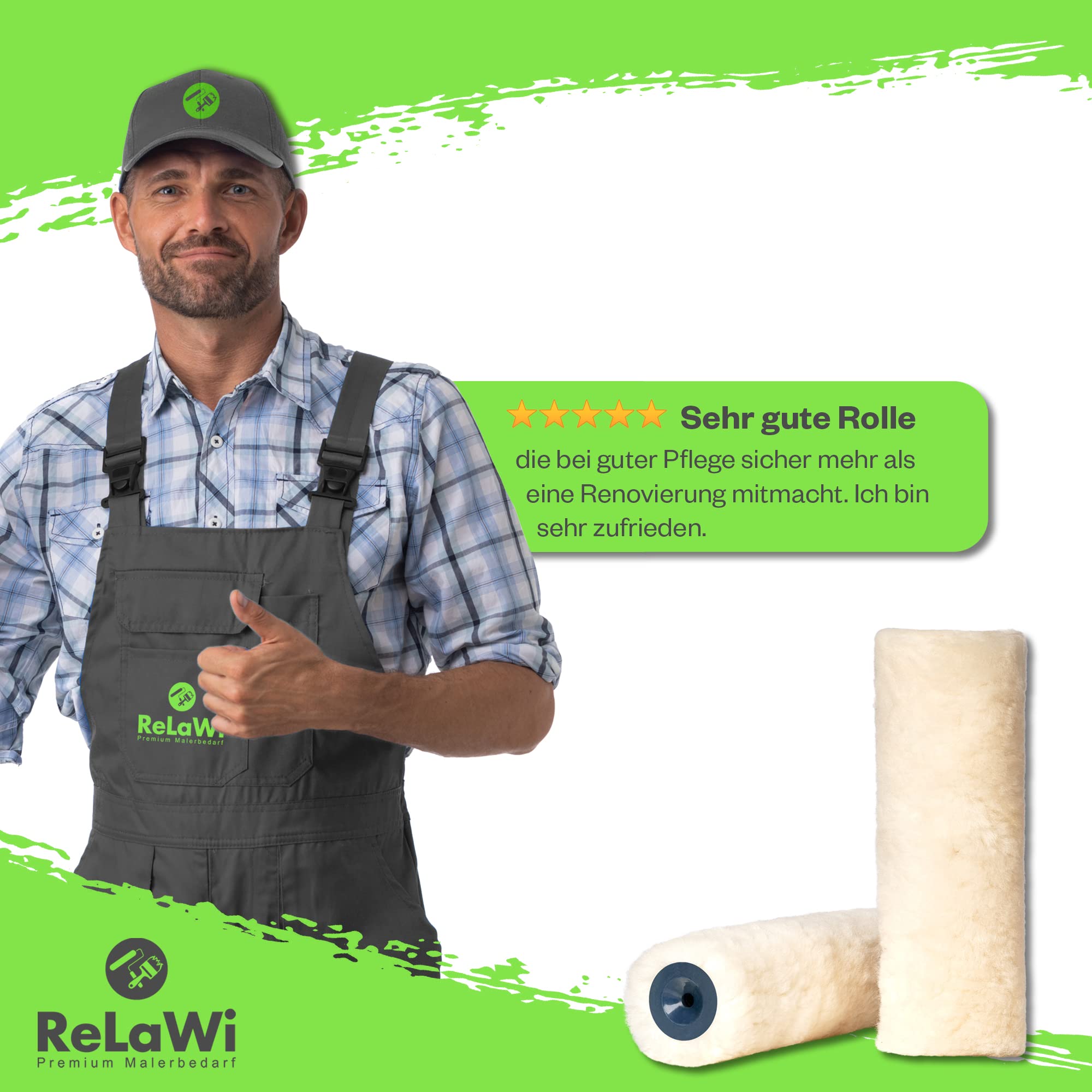Lot de 3 rouleaux de rechange en peau d'agneau de qualité supérieure pour rouleau de peinture de 25 cm - Parfait pour les rouleaux avec support de 8 mm