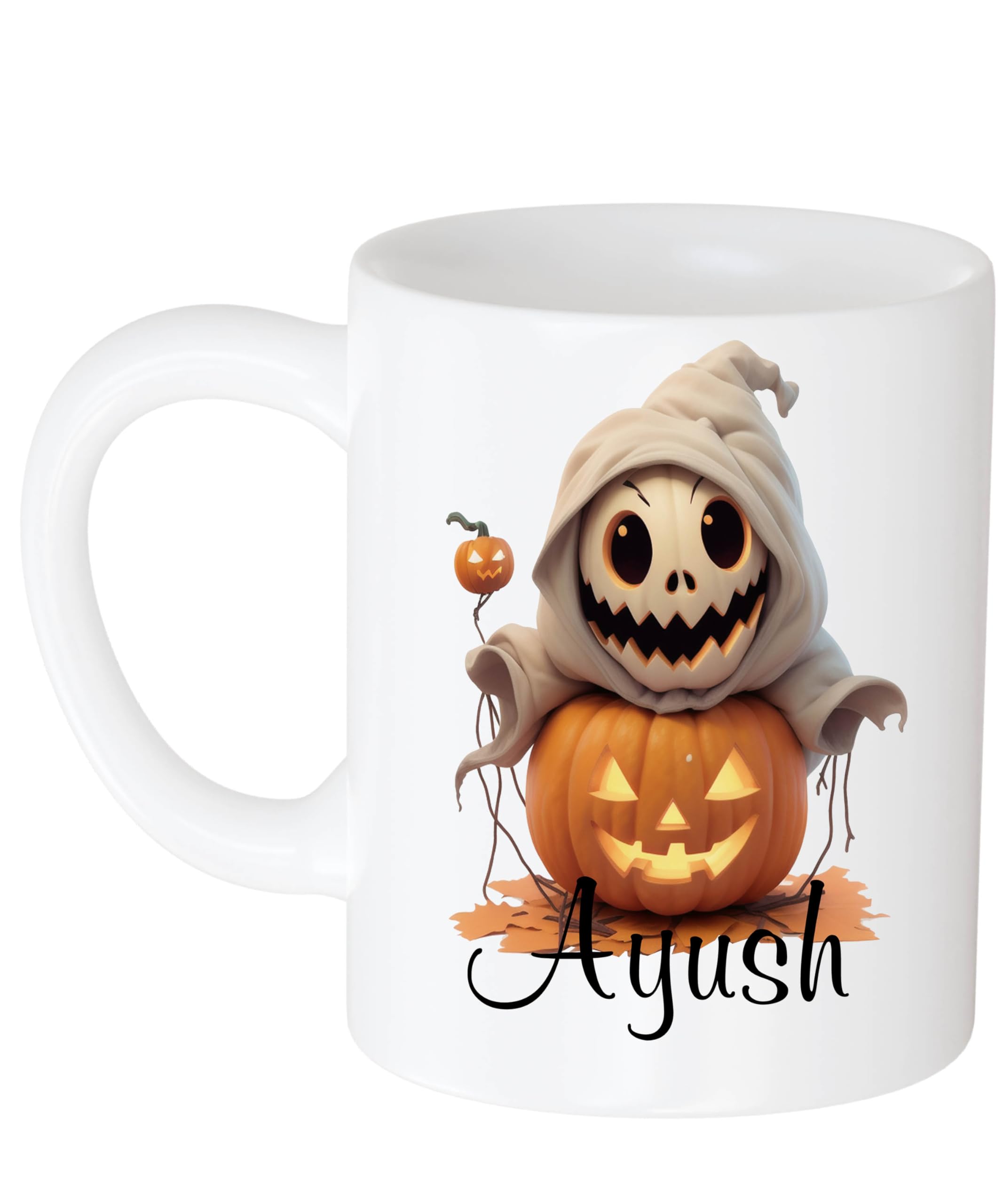 Name Ayush Custom Ghost Pumkin Orange Tea Halloween Cup, Scary Cup Halloween, Party Gift, Occult-inspired Design, Ceramic Large Happyween Cup 009231