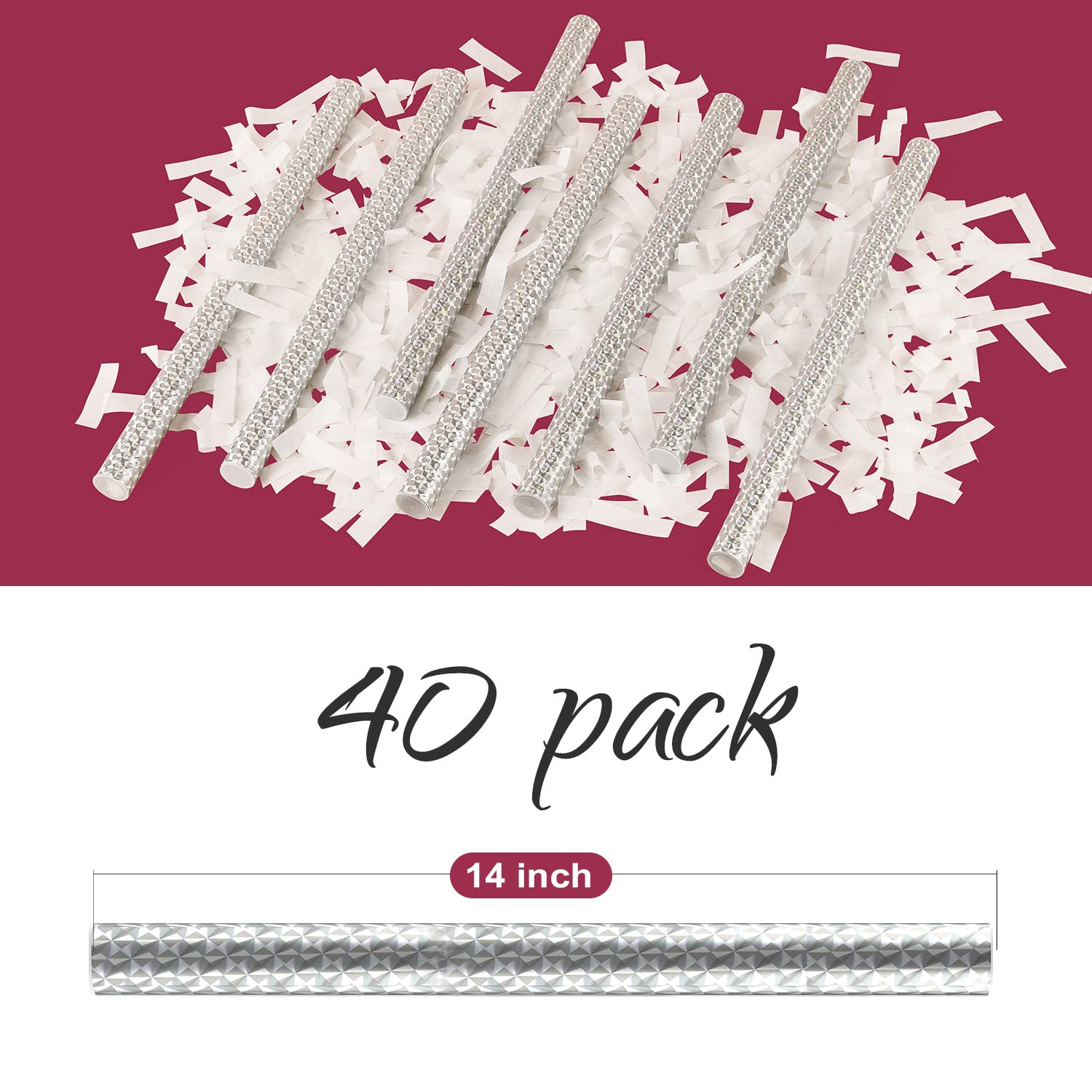 Battife 40 weiße Konfetti-Zauberstäbe, 35,6 cm, Seidenpapier-Konfetti, Flick-Flatter-Sticks für Hochzeit, Feiern, Jahrestag, Geburtstag, Abschlussfeier