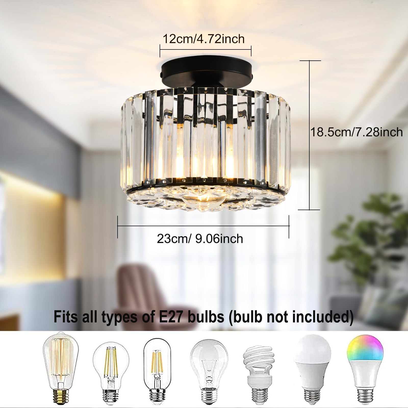 Hudi Fyier Modern Crystals Ceiling Lighting Fixtures, Black Small Ceiling Lamp - Image 2
