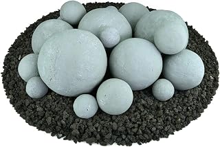 Ceramic Fire Balls | Mixed Set of 18 | Modern Accessory for Indoor and Outdoor Fire Pits or Fireplaces – Brushed Concrete Look | Pewter Gray