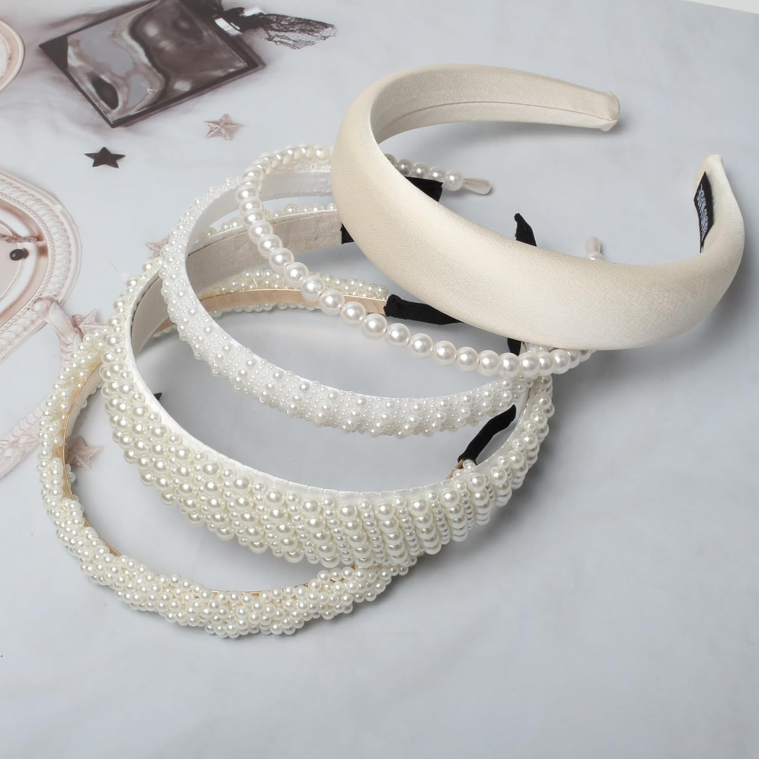 Cuizhiyu 5PK White Pearl Headbands for Women Girls Cute Pearl dainty Headbands Bling Faux Pearls Hairbands Wedding Hair Accessories hair hoop headband - Image 8
