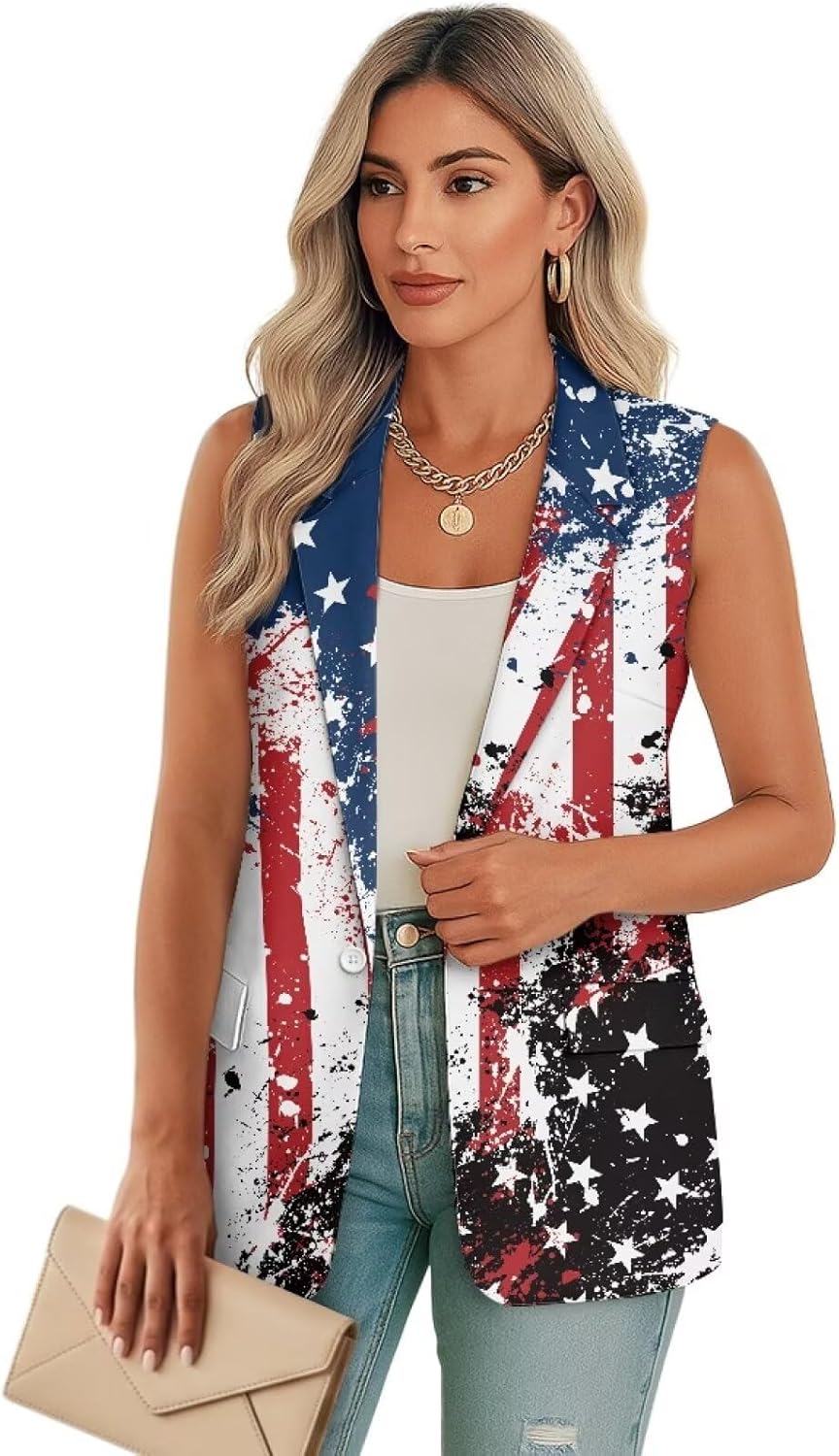 Women's Dressy Casual Vest Tops with Pockets Lightweight Sleeveless Blazers Work Party Tuxedo Suit Waistcoat S-5XL