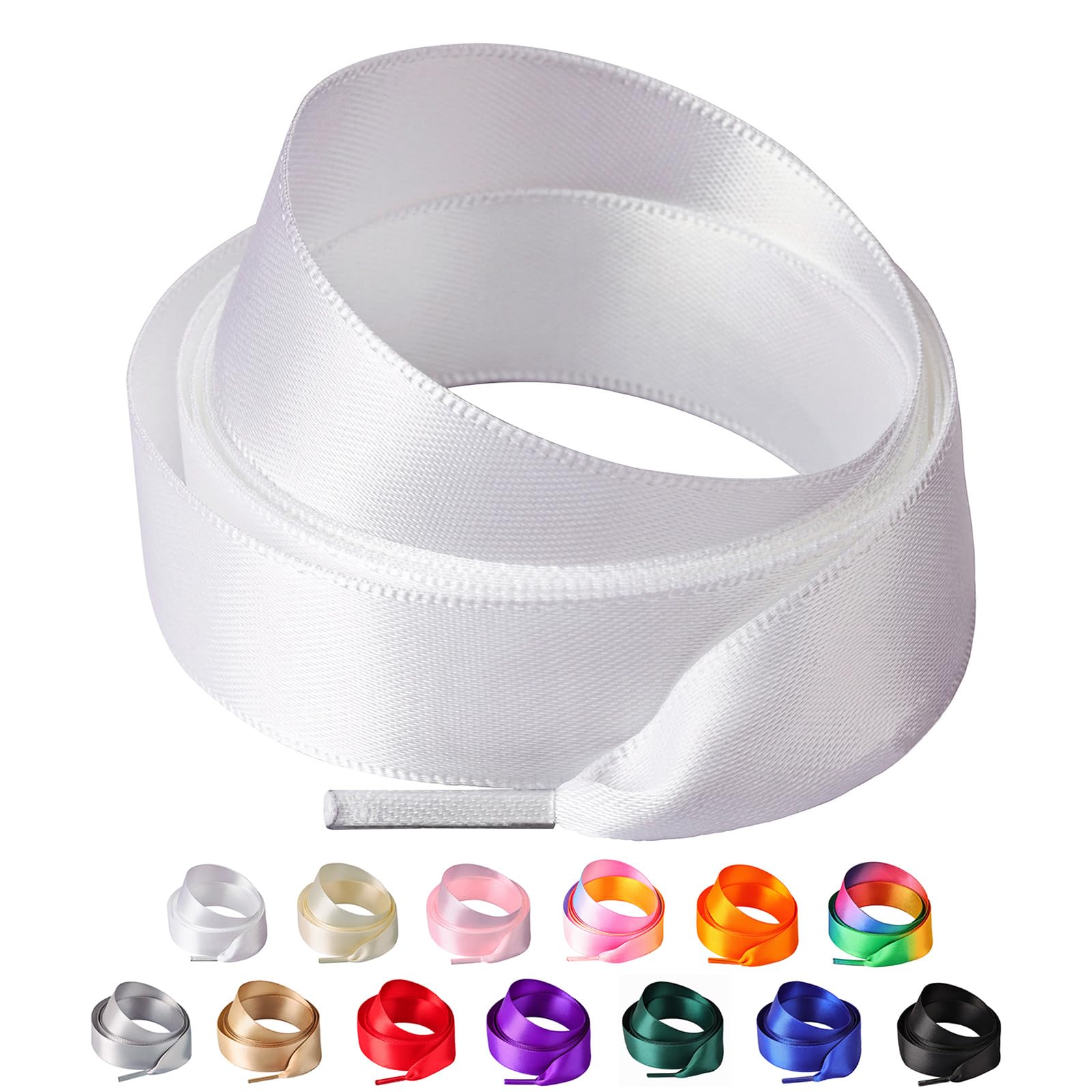 Olukssck 2 Pairs Ribbon Shoe Laces for Women, 3/4" Wide Colorful Satin Shoelaces for Sneakers