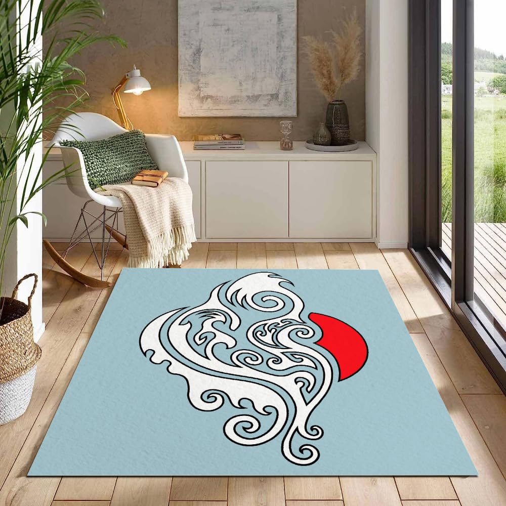 Tapis de Salon 140x200cm Style Japonais Tapis de canapé Décoration Maison Chambre Vagues De Kanagawa 3D Tapis de Sol pour Chambre à Coucher Salon Couloir d'entrée Salle à Manger Tapis De Mode Doux