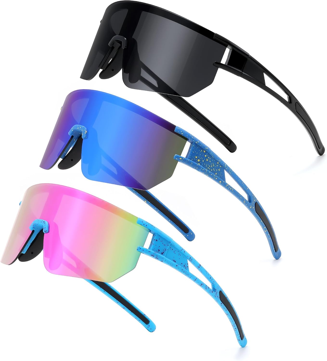 3PACK Sports Sunglasses for Men Women Youth Baseball Softball 80s Sunglasses for Kids Boys Girls 8-16 Cycling Glasses
