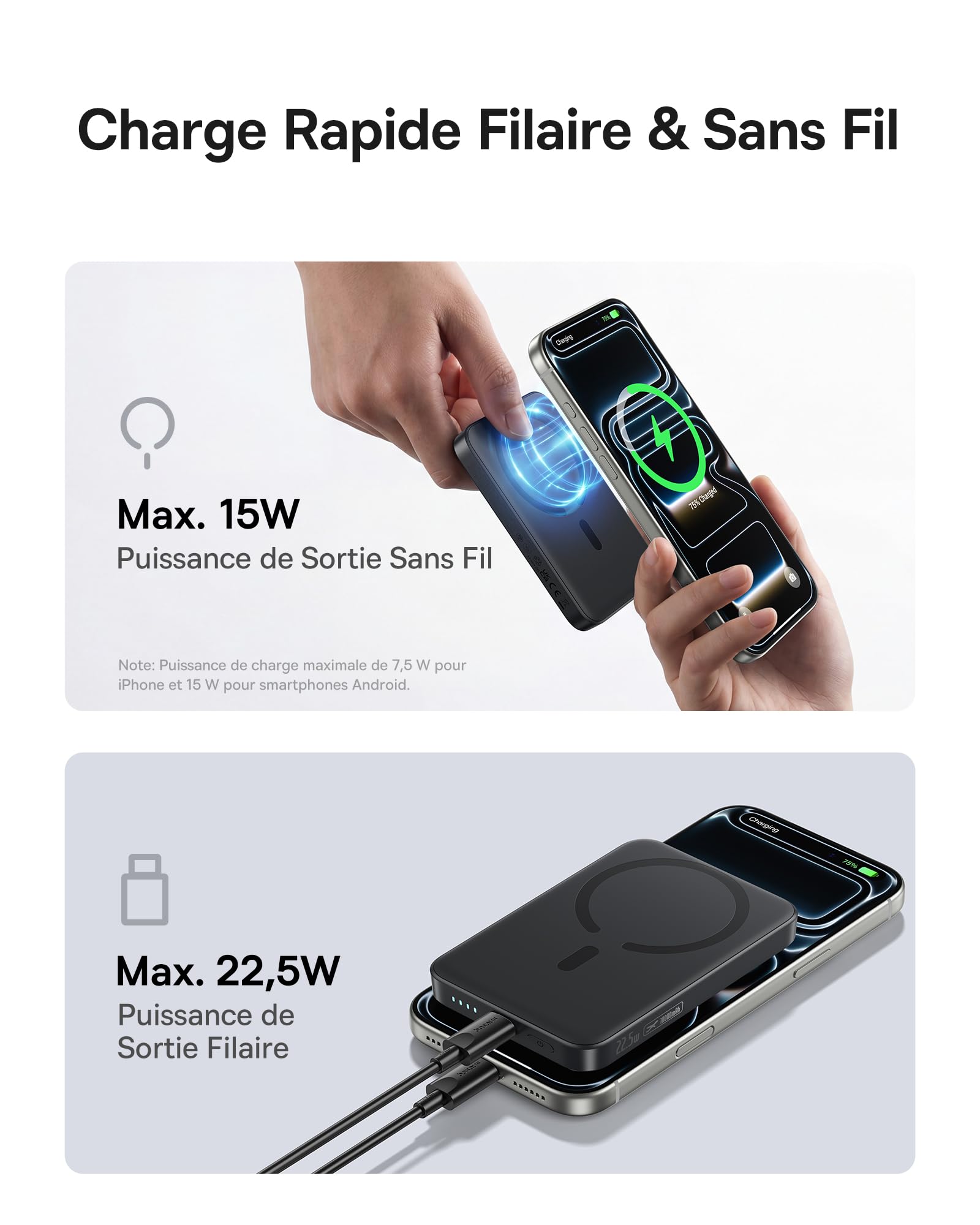 Baseus Enerfill FM11 MagSafe Powerbank 10000mAh 22.5W Batterie Externe Magnétique USB C, Batterie Portable sans Fil Mini Compatible avec iPhone 17/16/15/14/13/12/Pro/Pro Max, Noir
