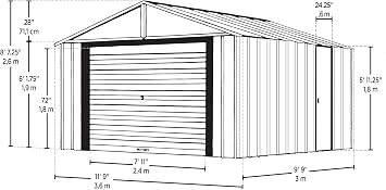 Arrow Shed 12' x 10' Murryhill Garage Galvanized Steel Extra Tall Walls Prefabricated Shed Storage Building, 12' x 10', Flute Gray