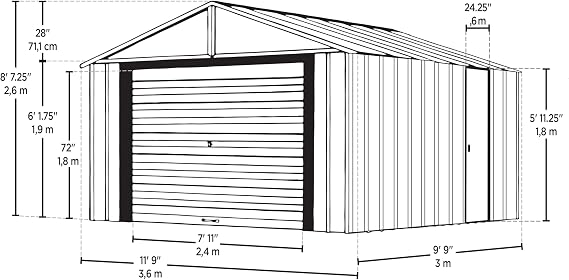 Arrow Shed 12' x 10' Murryhill Garage Galvanized Steel Extra Tall Walls Prefabricated Shed Storage Building, 12' x 10', Flute Gray