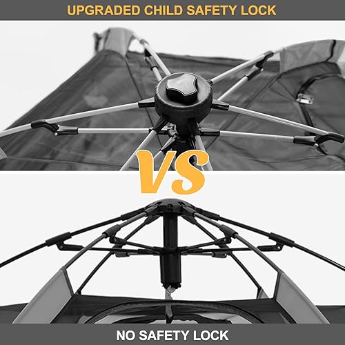 Miniatura 6 de Corralito desplegable para bebés con toldo y bloqueo de seguridad, corralito para bebés al aire libre con 6 estacas de tierra y 6 estacas de arena,