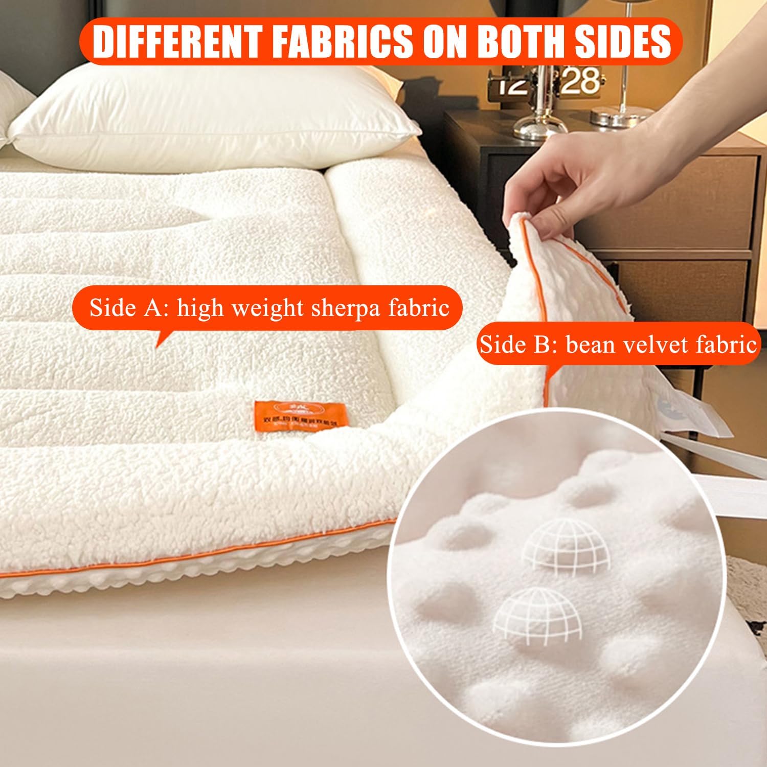 Thicken Mattress Protector Queen Size Warm Sherpa Mattress Pad with 4 Straps Winter Dustproof Mattress Topper Floor Futon Mattress Foldable Sleeping Bed Pad Washable,Coffee,90 * 200cm