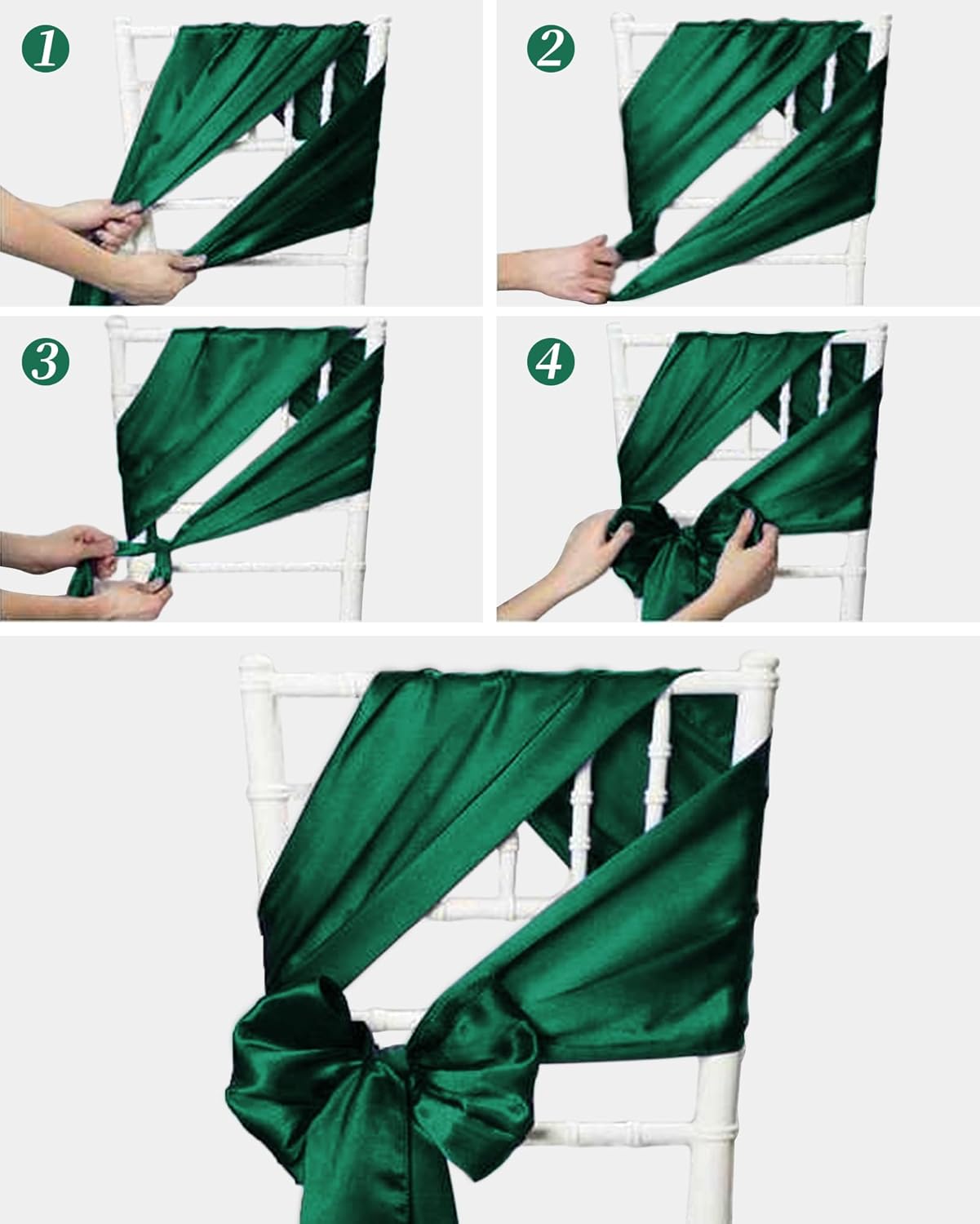 YMHPRIDE 60 PCS Emerald Green Satin Chair Sashes,Ties Bows Designed Chair Sashes for Wedding Party Baby Shower Banquet Restaurant Hotel Folding Chairs Decoration(Emerald Green,7x78 inch)