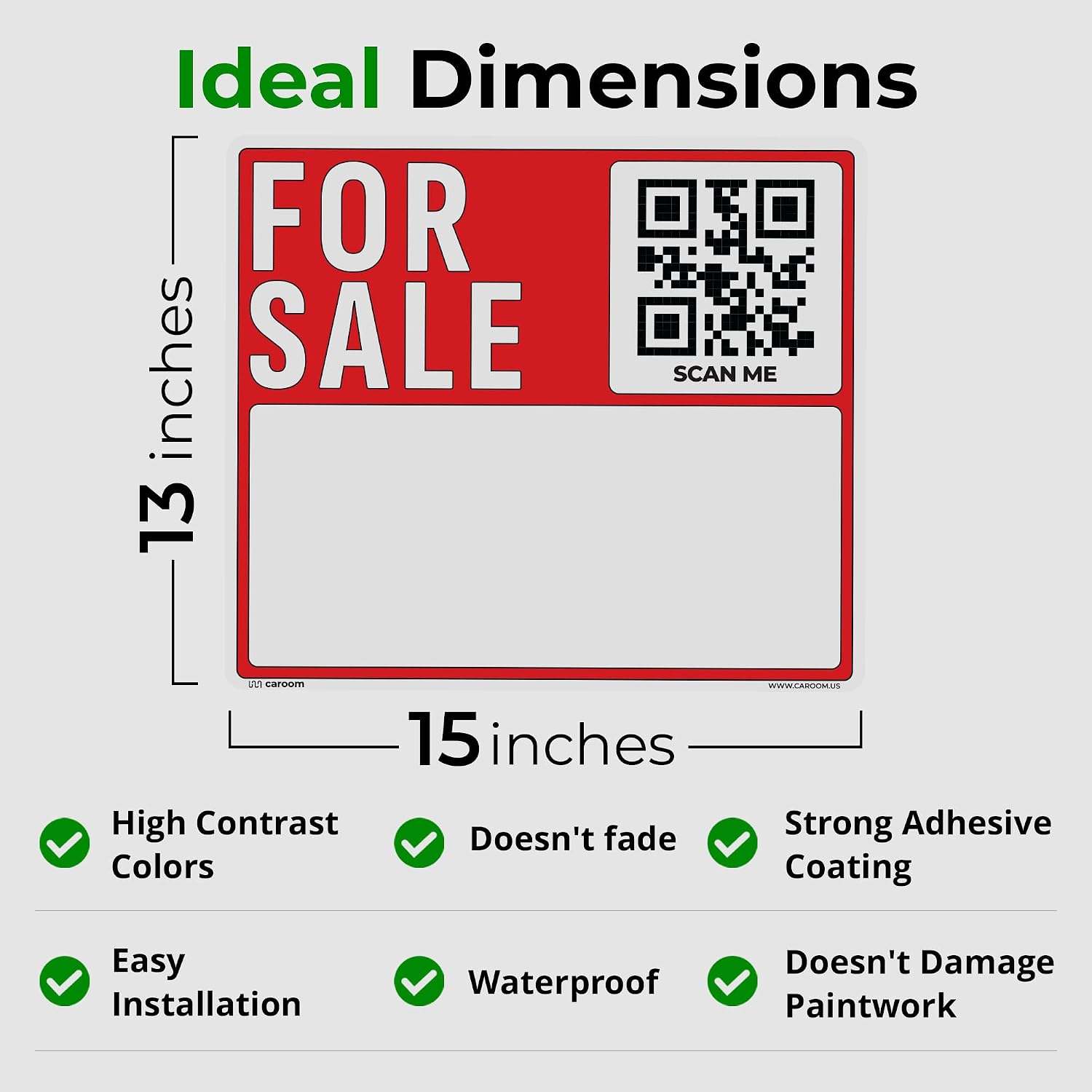 15×13 For Sale Car Sign Blank (3-Pack) - Writable Area | Weatherproof | PVC Plastic | QR App Included