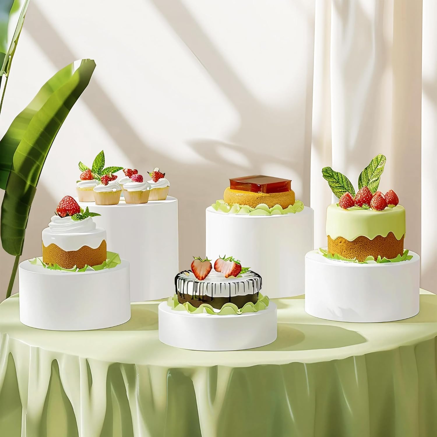 6Pcs Buffet Risers, Food Risers for Buffet Table, Acrylic Round Display Risers with Hollow Bottom, Food Display Stand for Party Jewelry Dessert Figures (Size 6",6.5",6.7",7",7.5",8")