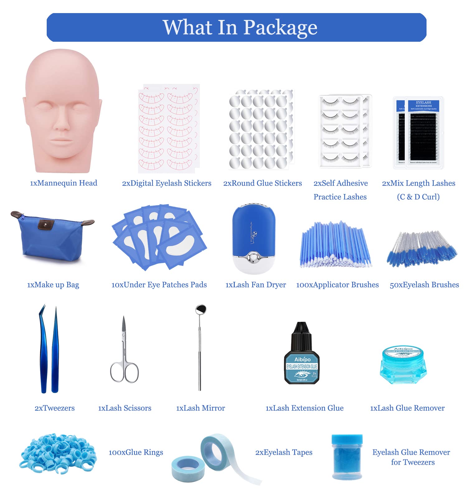 Lash Eyelash Extension Kit for Beginners, Professional Lash Extension Supplies Kit with Everything: Lash Mannequin Head, Individual Eye Lashes, Glue Lashes Tweezers for Beginner Practice Eye Lashes
