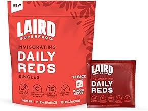 Laird Superfood Antioxident Daily Reds Powder, Free Radical Fighting Blend, Vitamin C, Manganese, 2 Servings of Fruits and Vegetables Per Serving, 15 Pack
