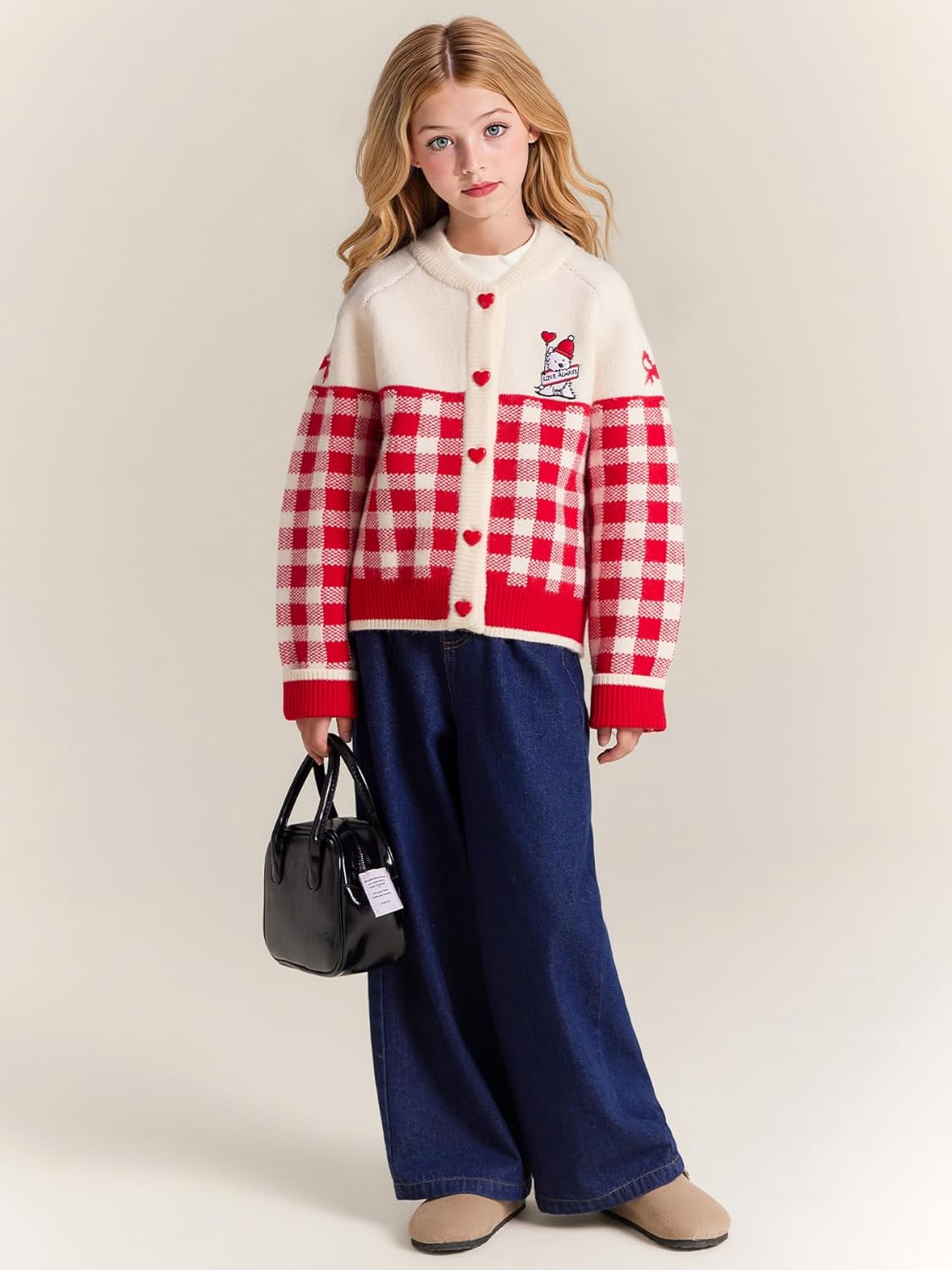 Girls Christmas Sweater Cardigan Jacket,6-16 Years Winter Outwear Coat Thickened Warm Top