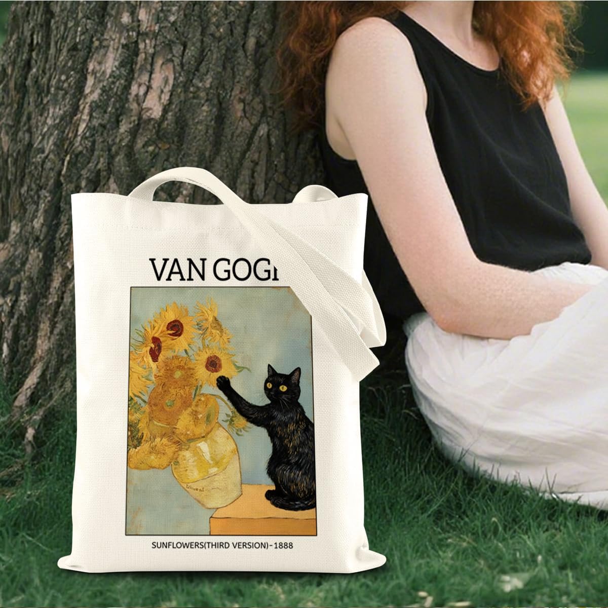 LONGXIN Black Cat Sunflowers Tote Bag, Vintage Sunflowers, Funny Black Cat Reusable Canvas Grocery Bags Shopping Beach Shoulder Bag Handbag Crossbody Purse for Shopping Grocery Work - Image 3