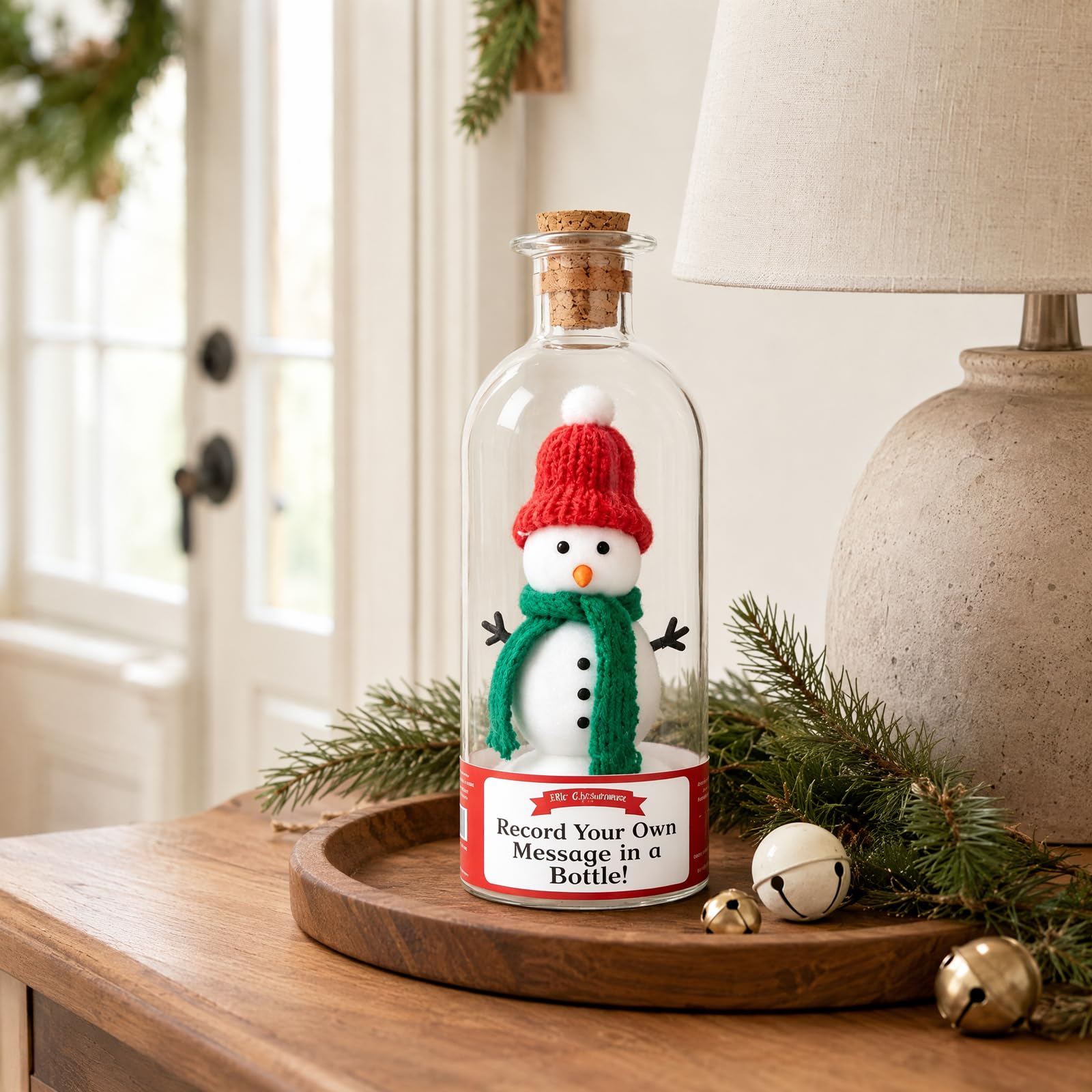 Messaggio dell'albero di Natale in una bottiglia, decorazione natalizia | Ornamento del pupazzo di neve della rosa dell'albero di vetro con voce registrabile, regali decorativi speciali di Natale