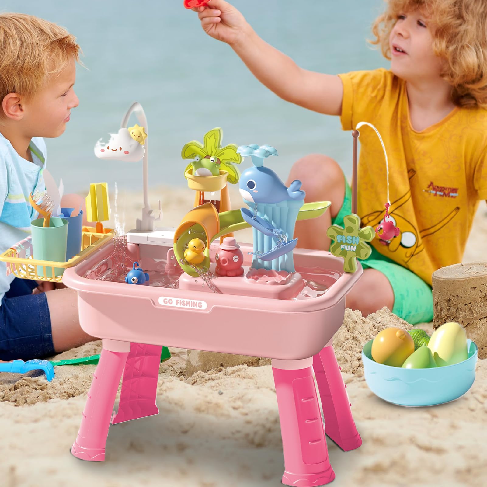 Mesa de Agua para Mesa de Agua - Juego de imitación Educativo, Lavabo multifunción con Grifo eléctrico para jardín, pícnic, casa de Juego, Piscina, Playa, cumpleaños | Juego Educativo de Imitación Grifo Eléctrico 4 en 1 para Jardín Escolar Camping Casa de