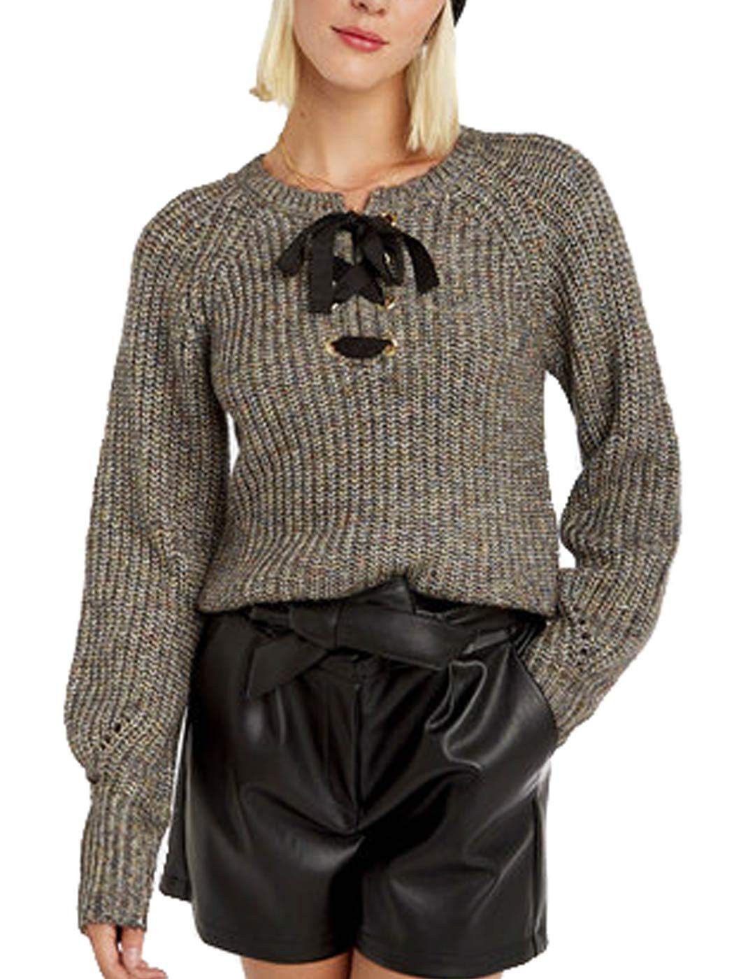 Naf Naf Jersey Grigio Fiocco Nero da Donna