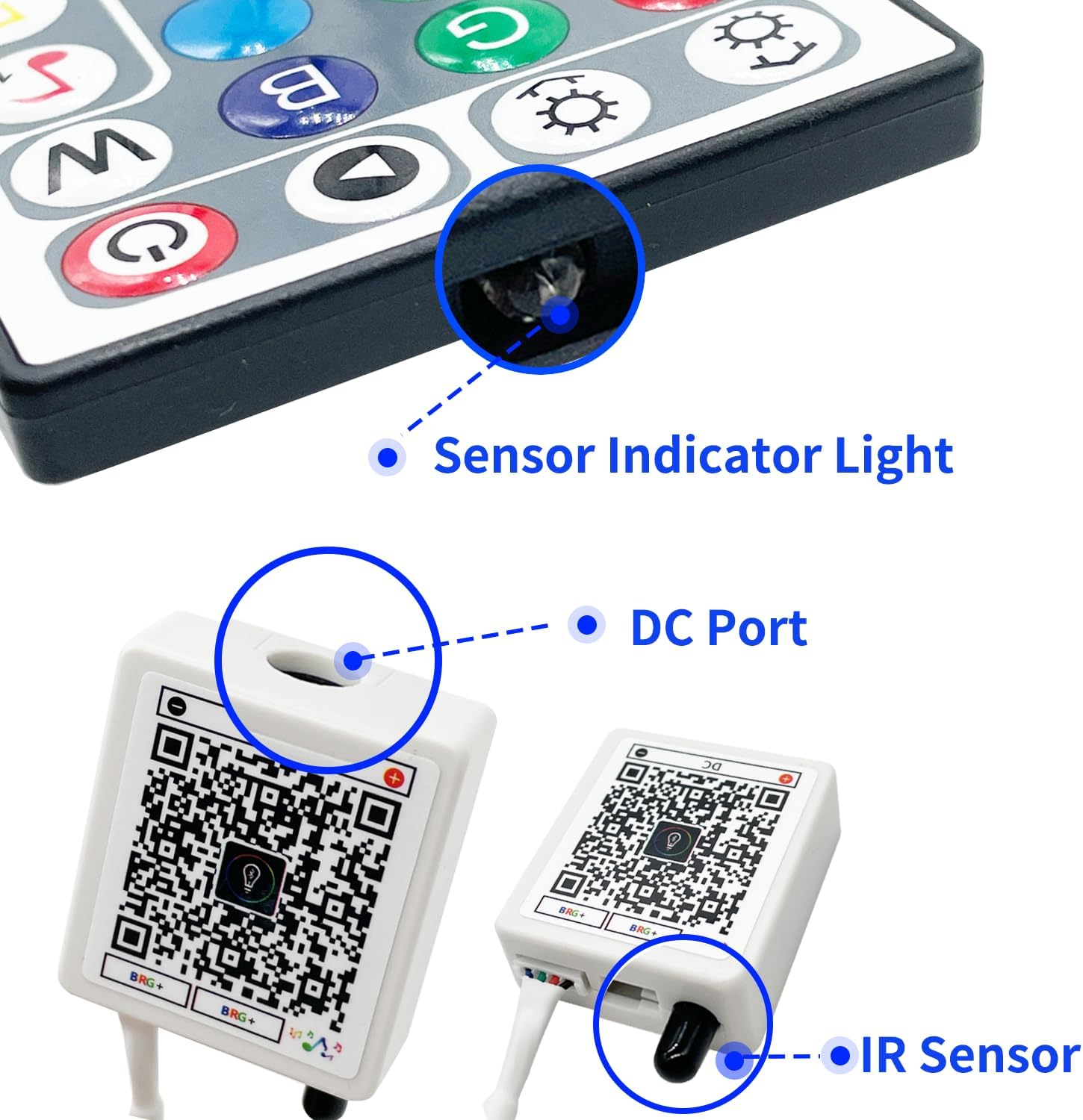 FONEWE 44 Key RGB LED Strip Lights IR Remote Control, Remote Receiver RGB LED Light Strip, 24V Power Adapter for LED Lights
