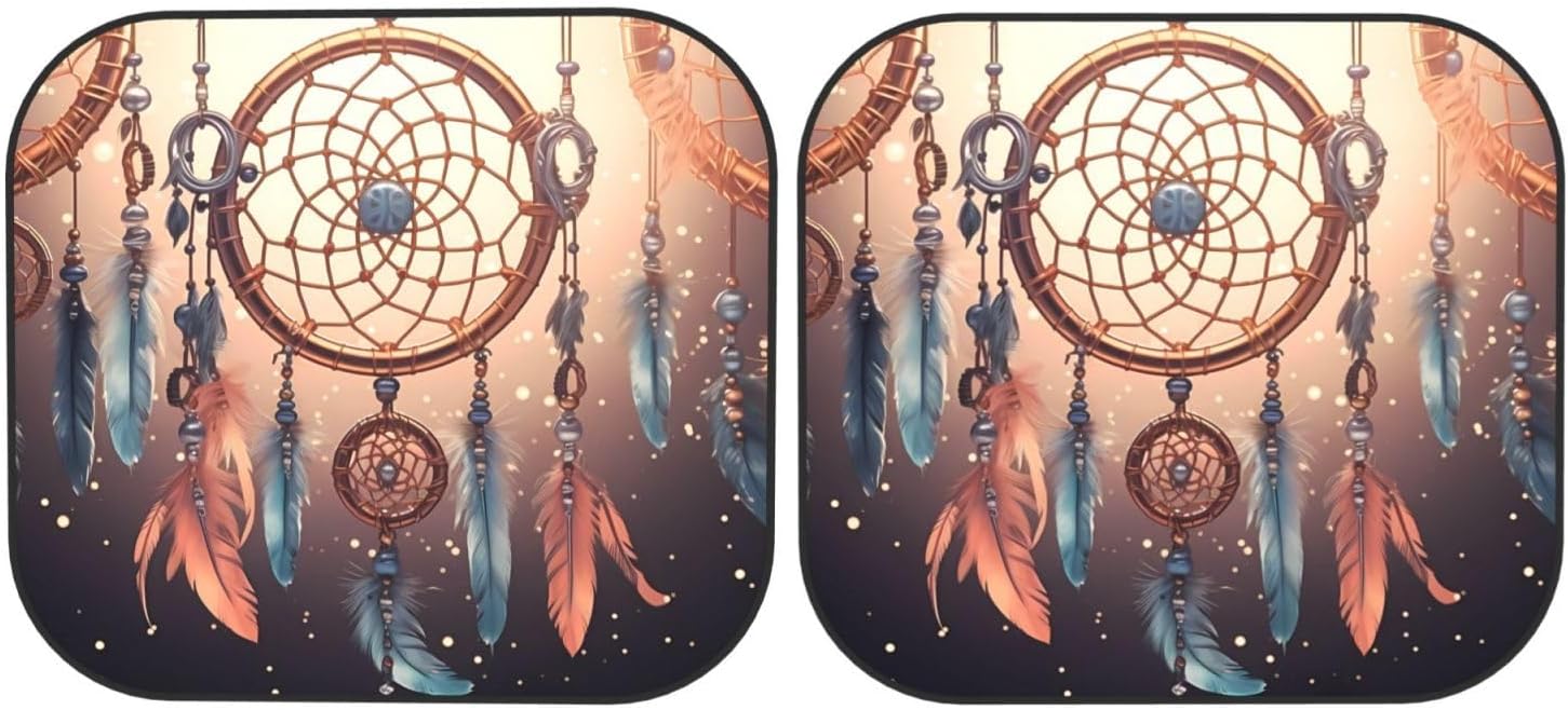 2 PCS Car Windshield Sun Shade Native American Dream Catcher Car Front Window Sunshade Universal Foldable Sun Visor Protector Blocks UV Rays Keep Your Vehicle Cool