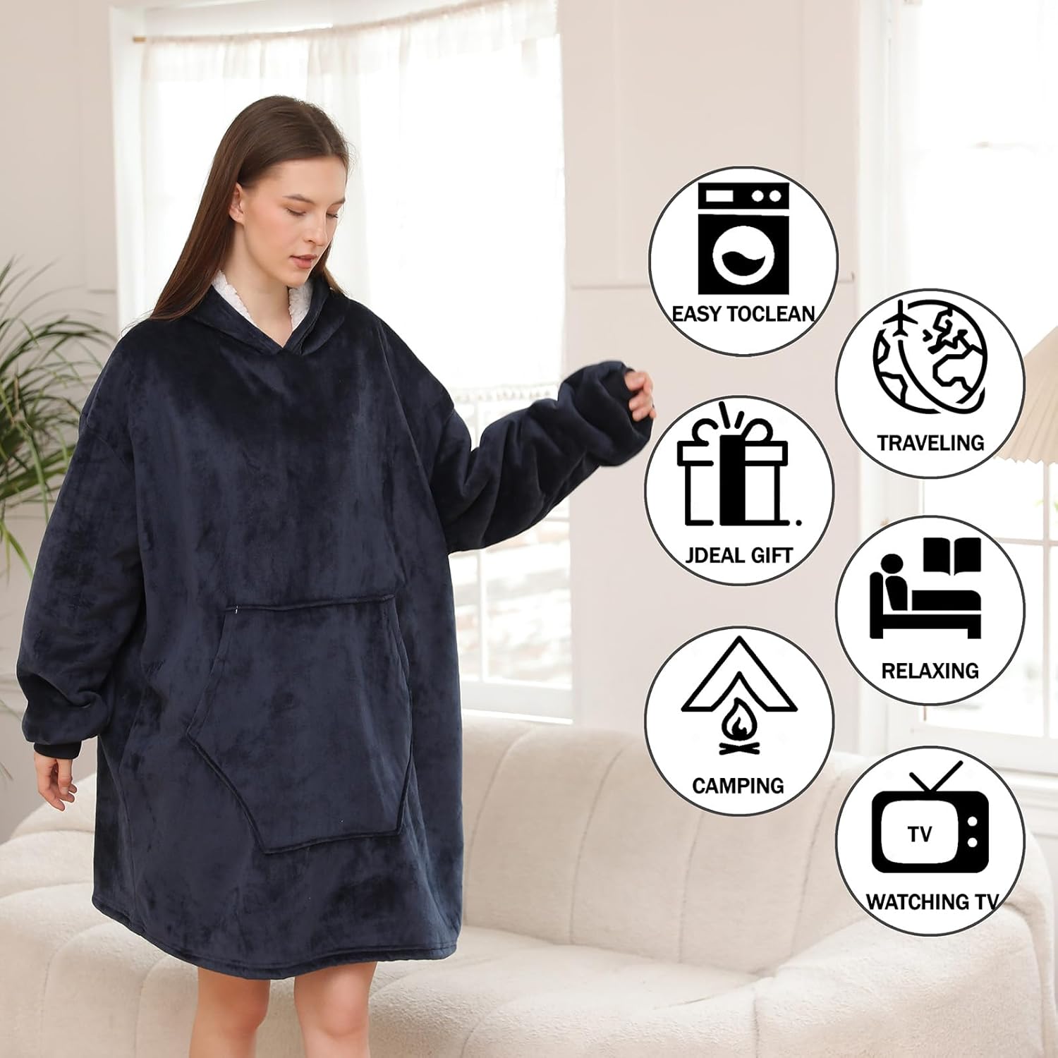 ZhangShi Wearable Blanket Hoodie, Oversized Sherpa Fleece Sweatshirt Blanket with Giant Hood Pocket and Sleeves for Adult - Image 6